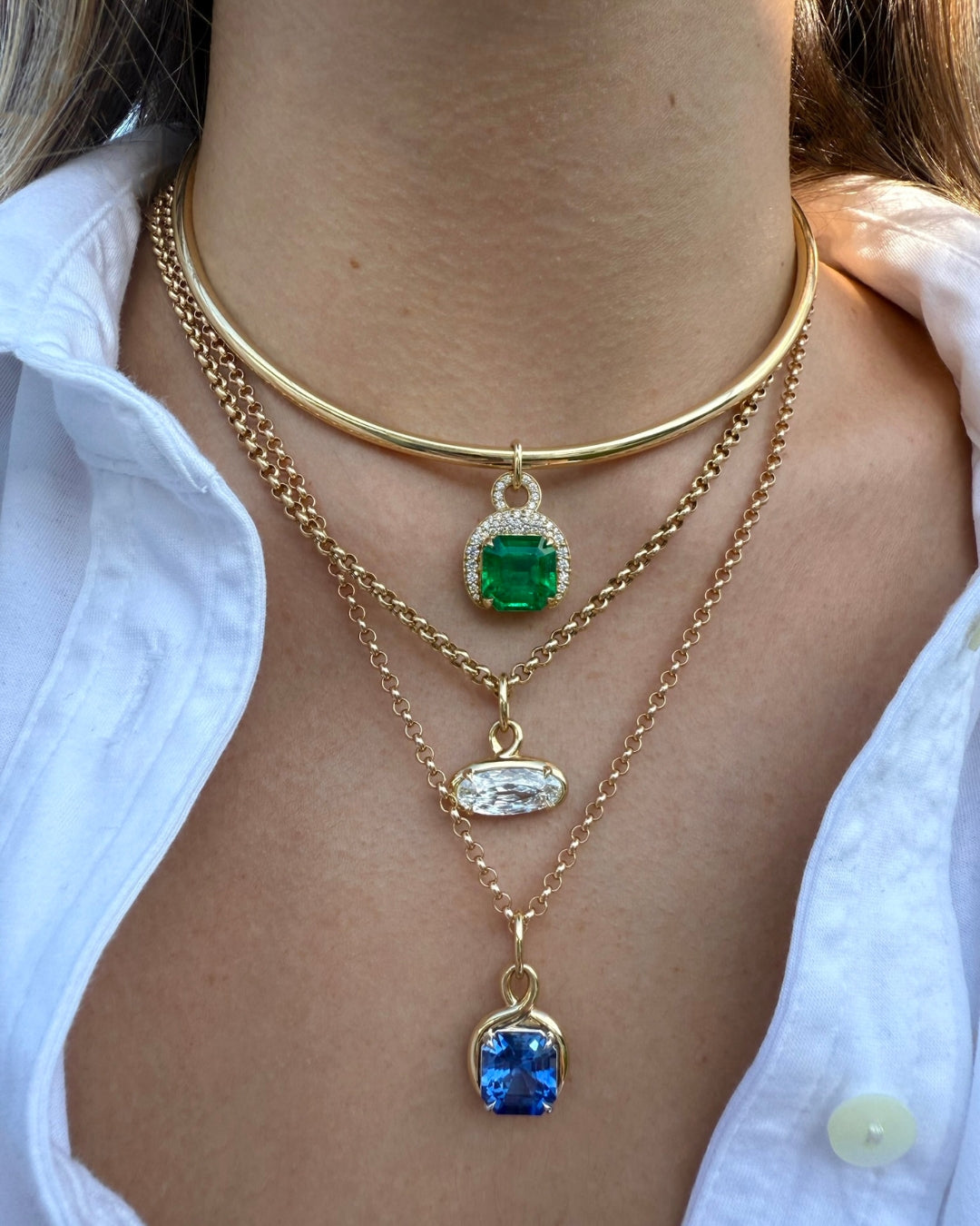 Asscher Cut Blue Sapphire Pirouette Pendant