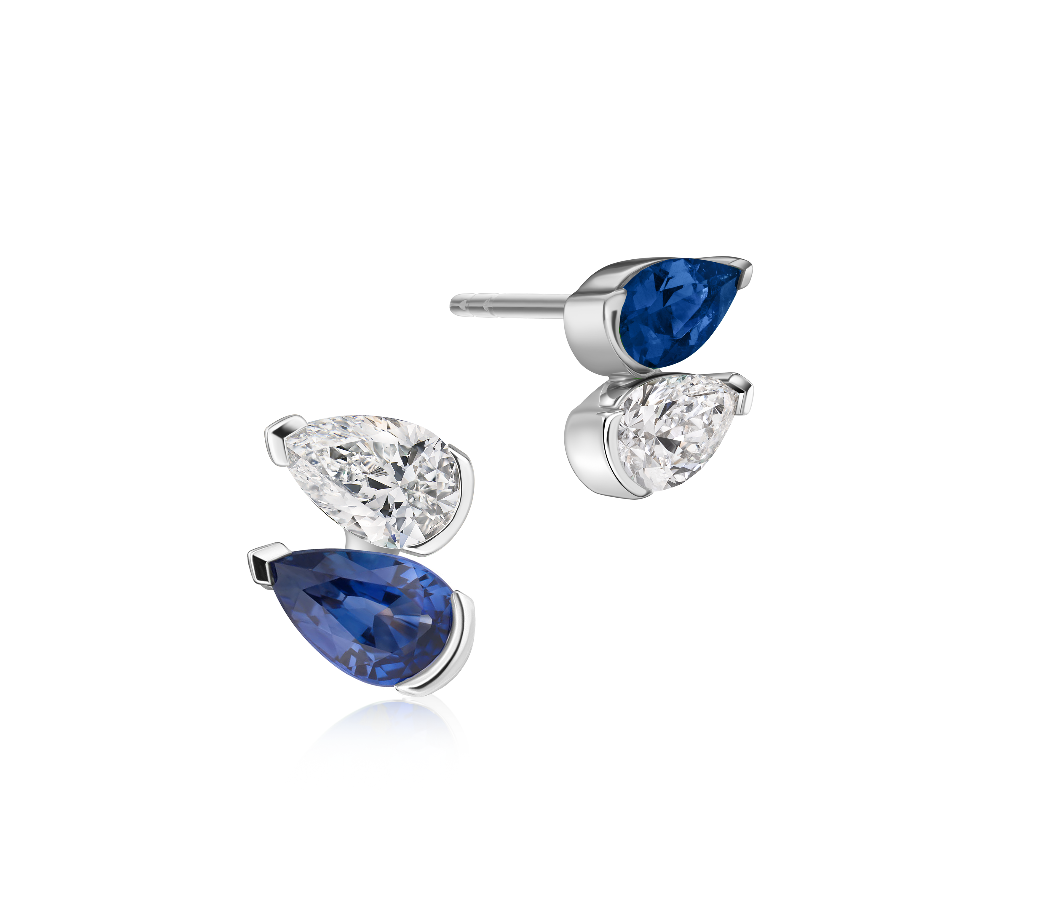 Pear Shape Diamond & Sapphire Toi et Moi Studs