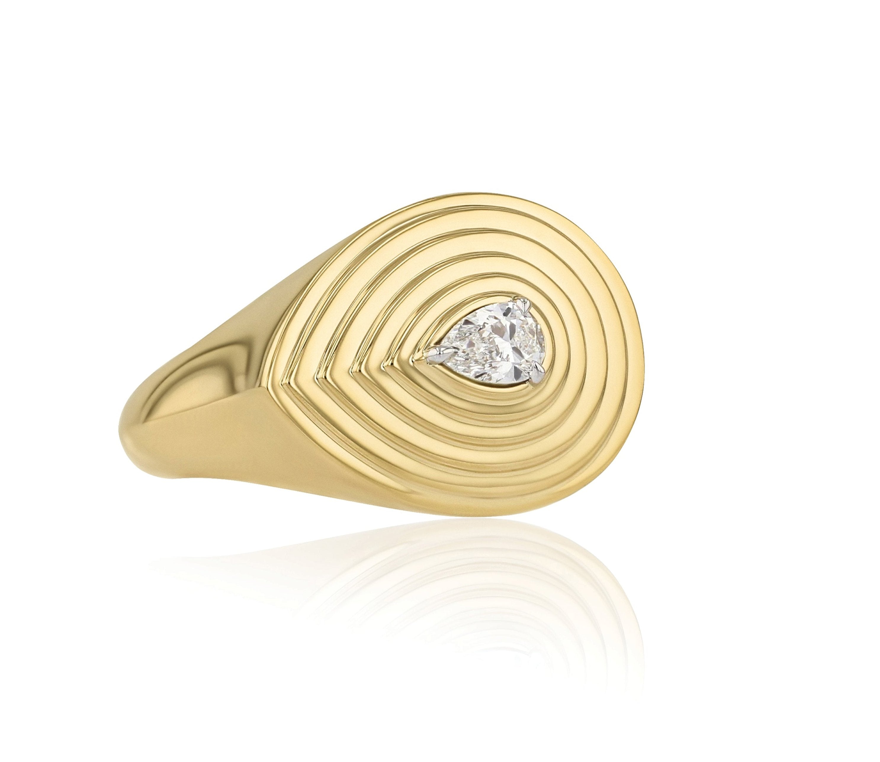 Pear Shape Diamond Layered Signet E-W Ring