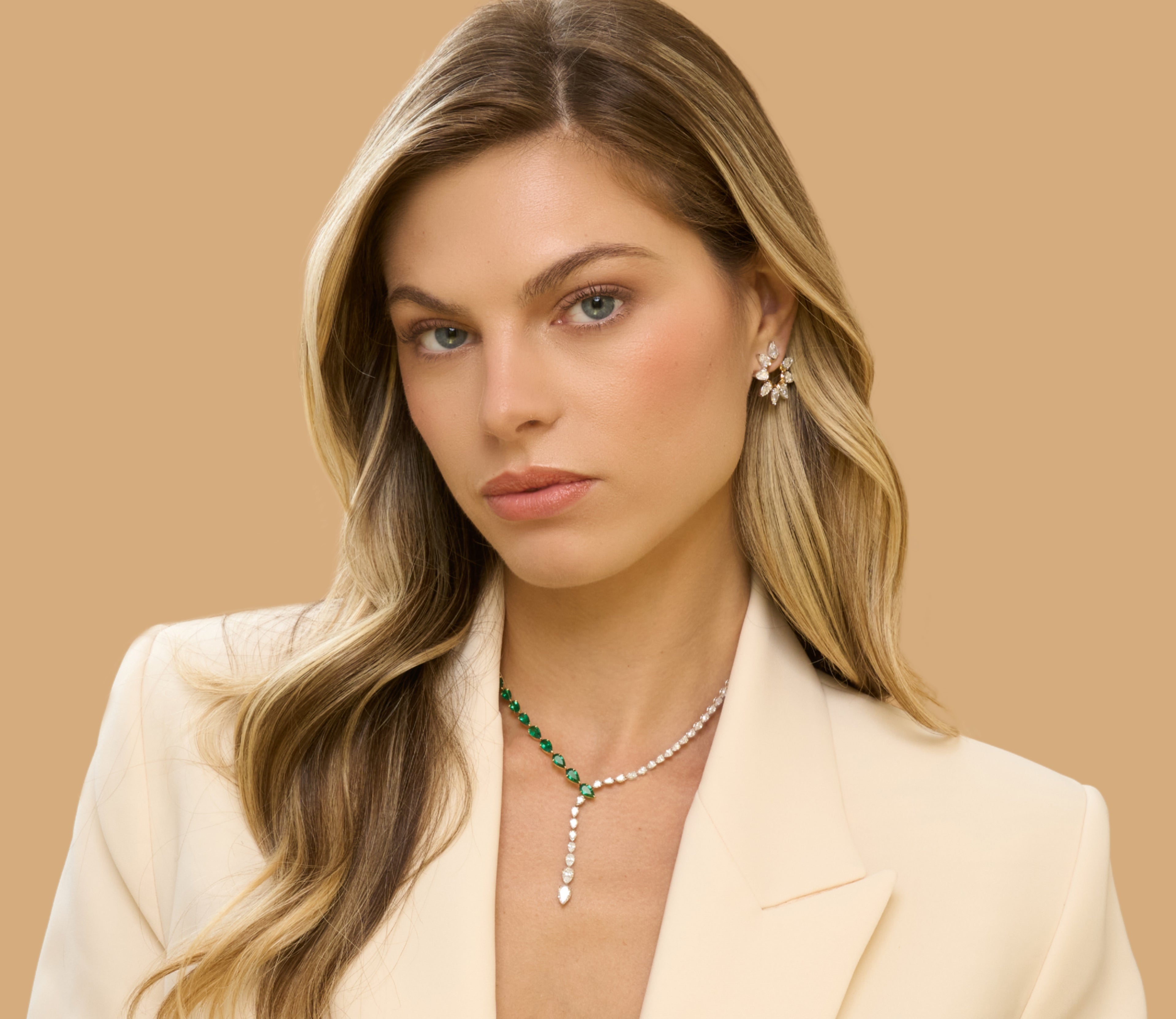 Pear Shape Diamond & Emerald Seraph Necklace