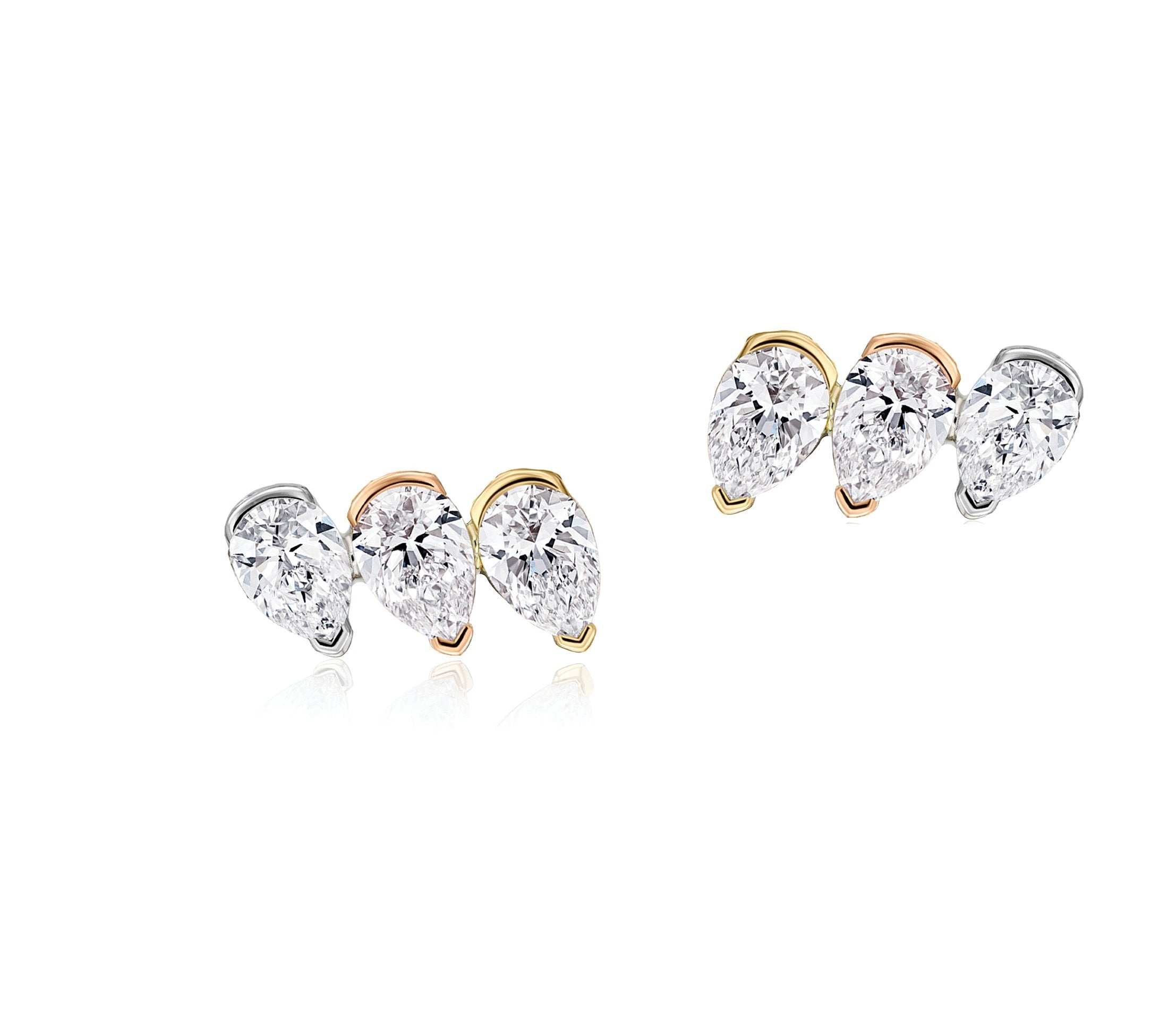 Tricolor Three Pear Shape Diamond Studs