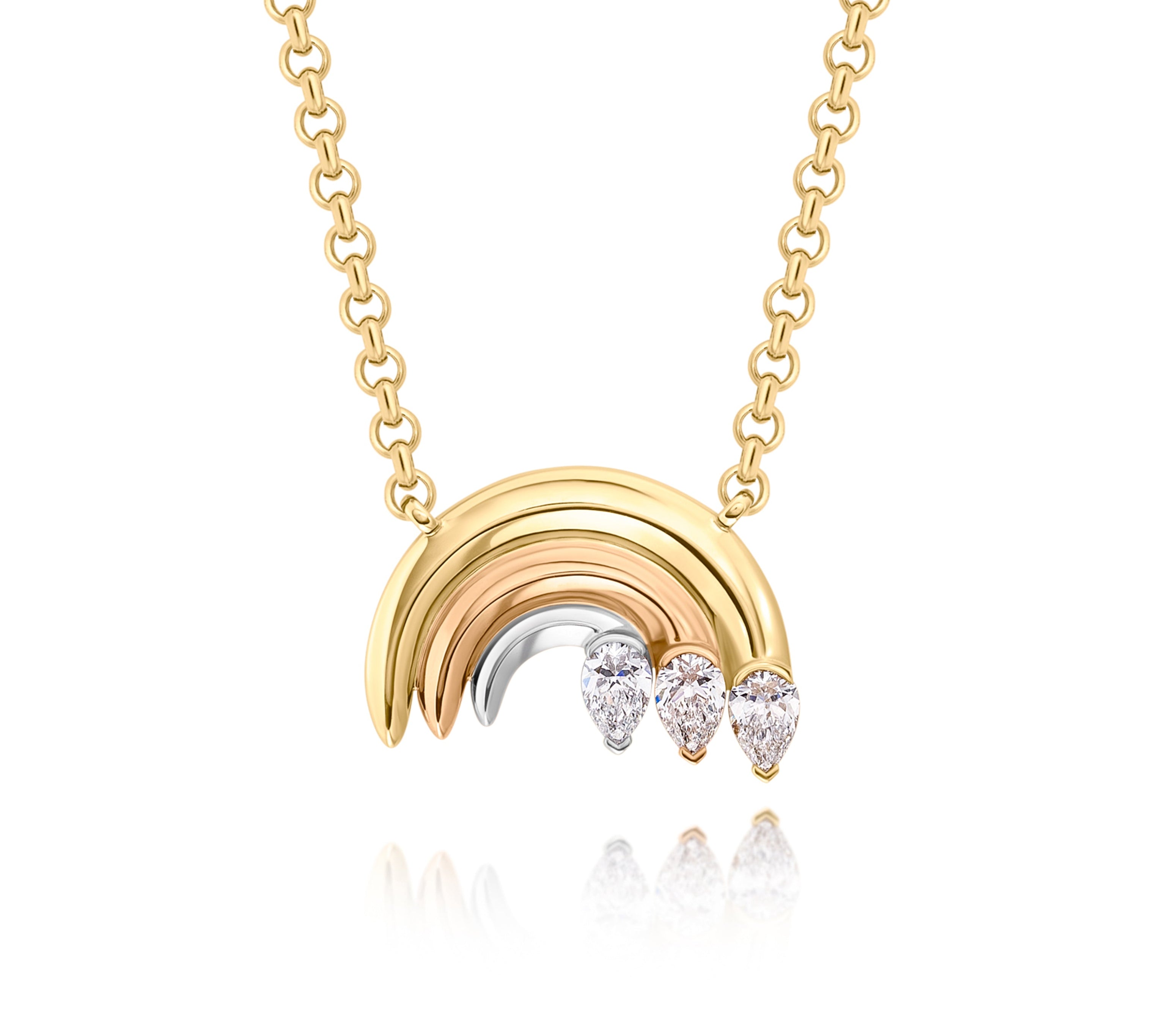 Tricolor Three Pear Shape Diamond Rainbow Necklace