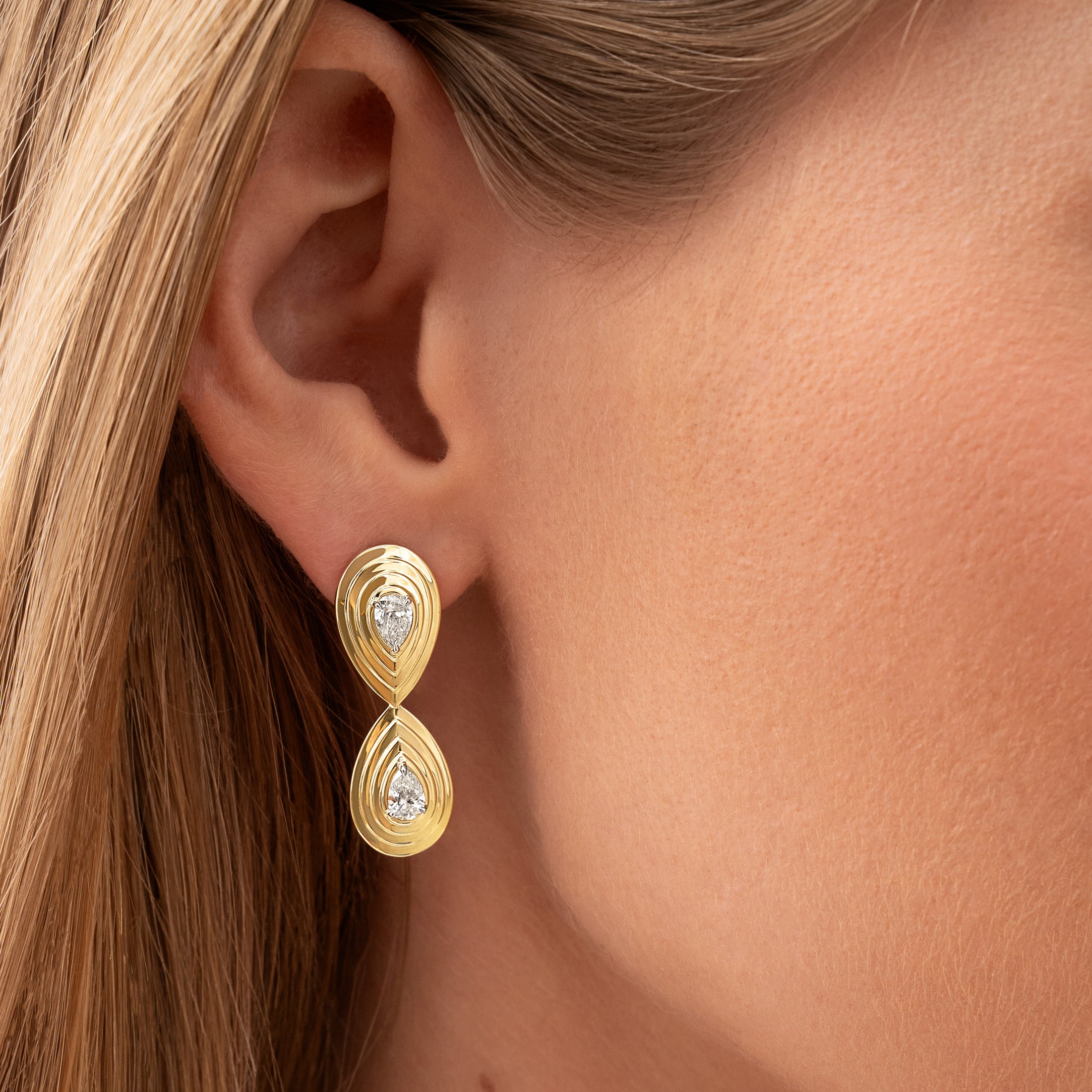 Pear Shape Diamond Layered Pear Double Studs