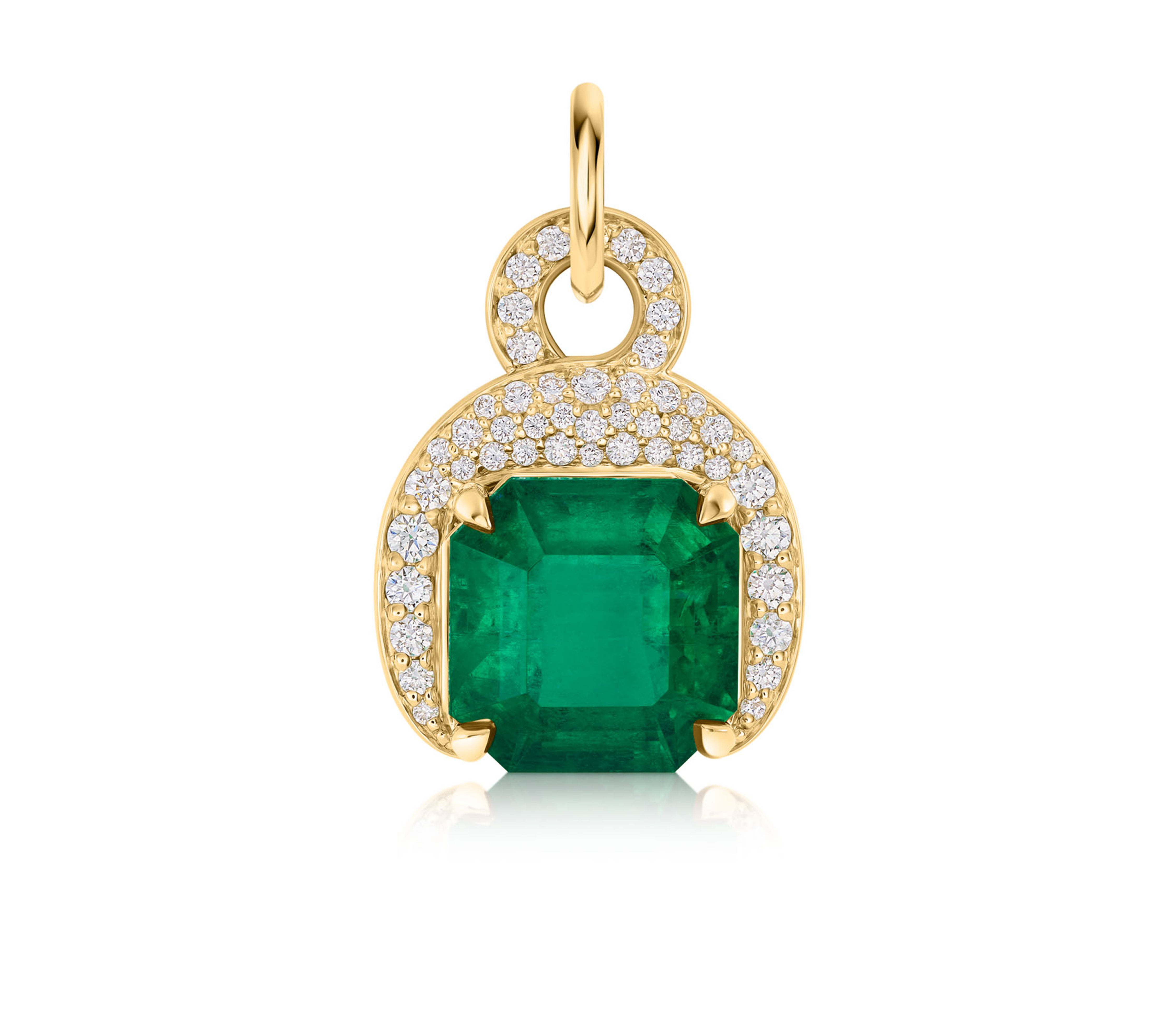 Colombian Emerald & Diamond Asscher-Cut Pirouette Pendant