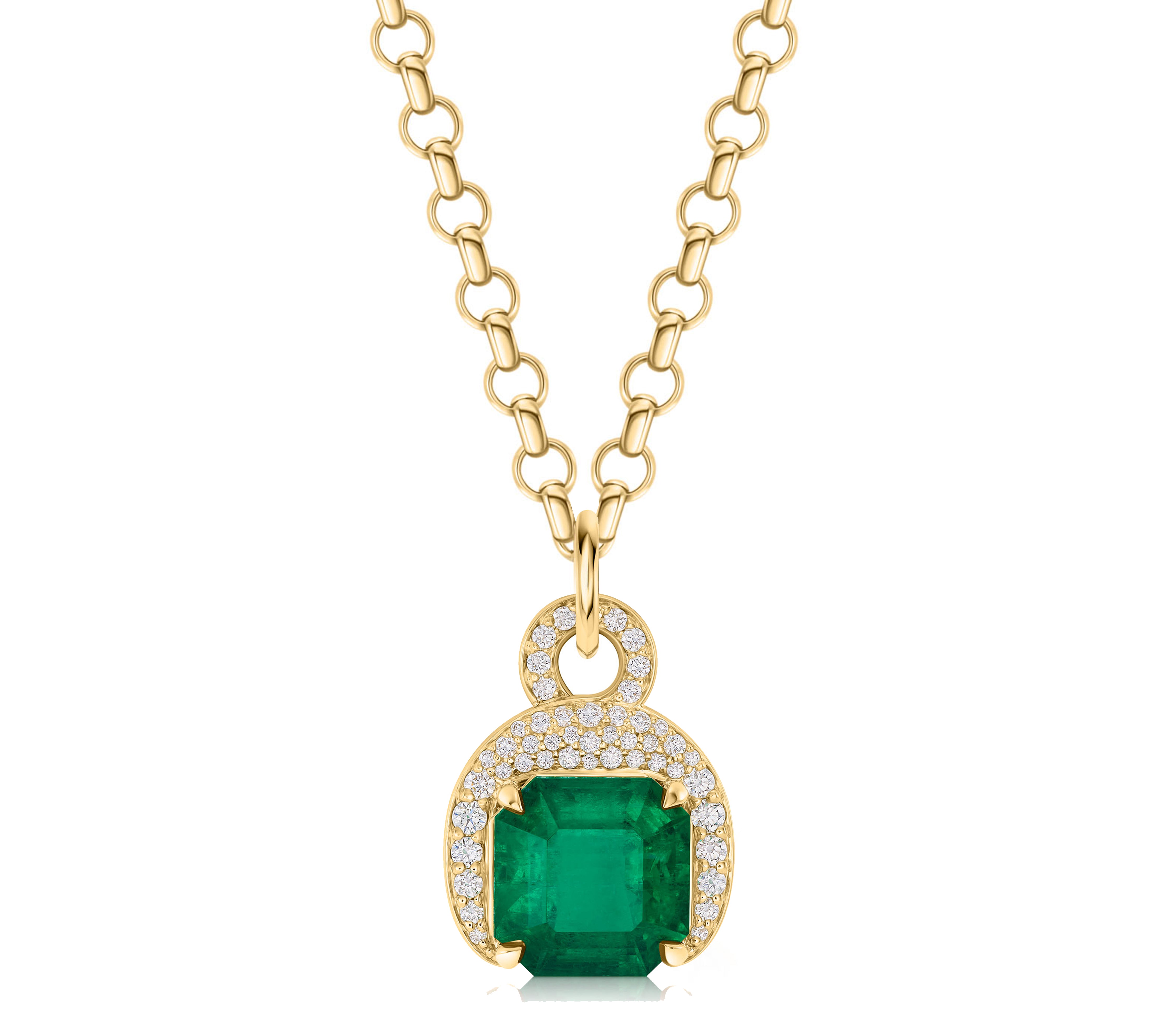 Colombian Emerald & Diamond Asscher-Cut Pirouette Pendant