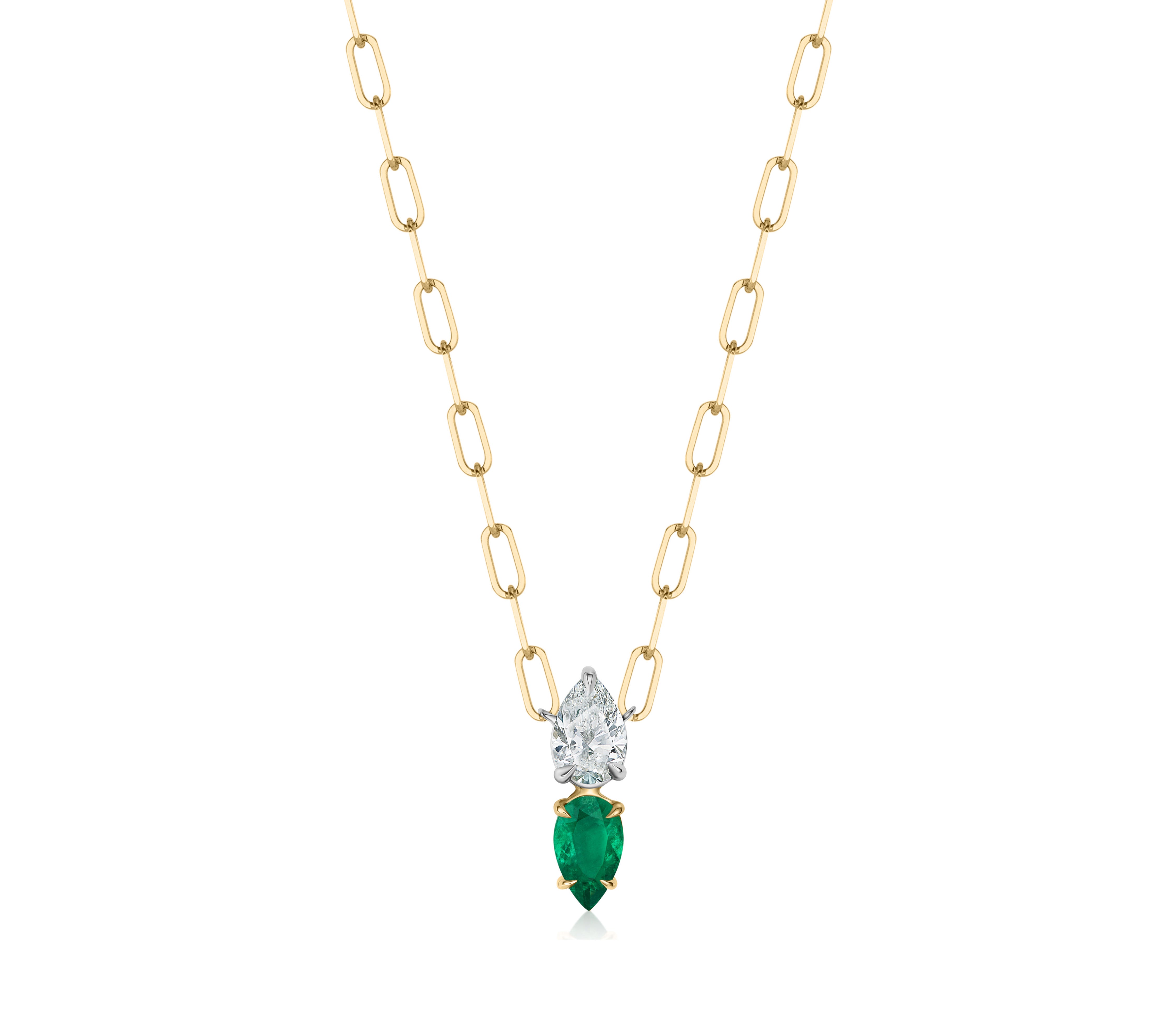 Diamond & Emerald Double Pear Necklace