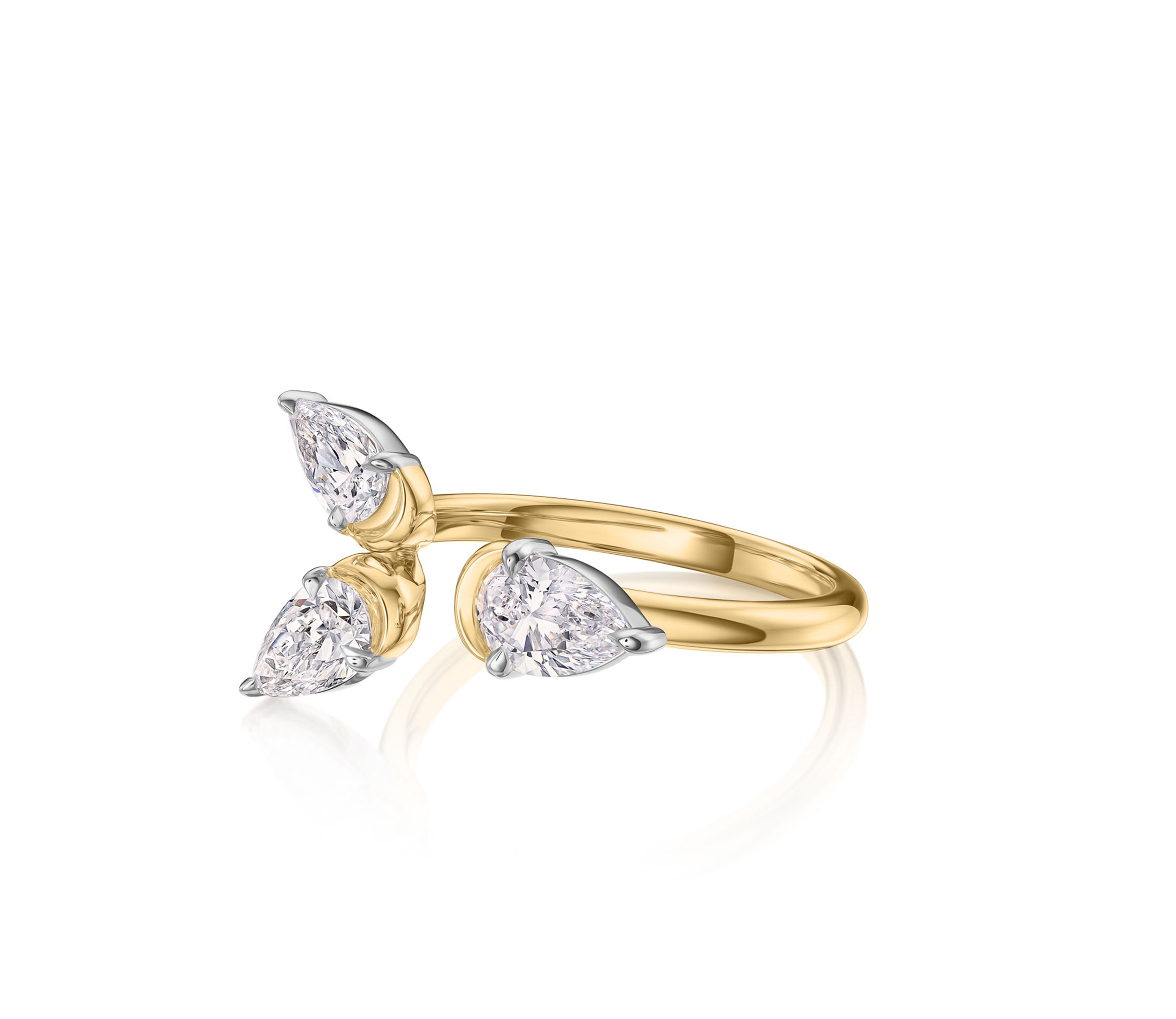 Graduated Pear Shape Diamond Open Cuddle Triple Ring