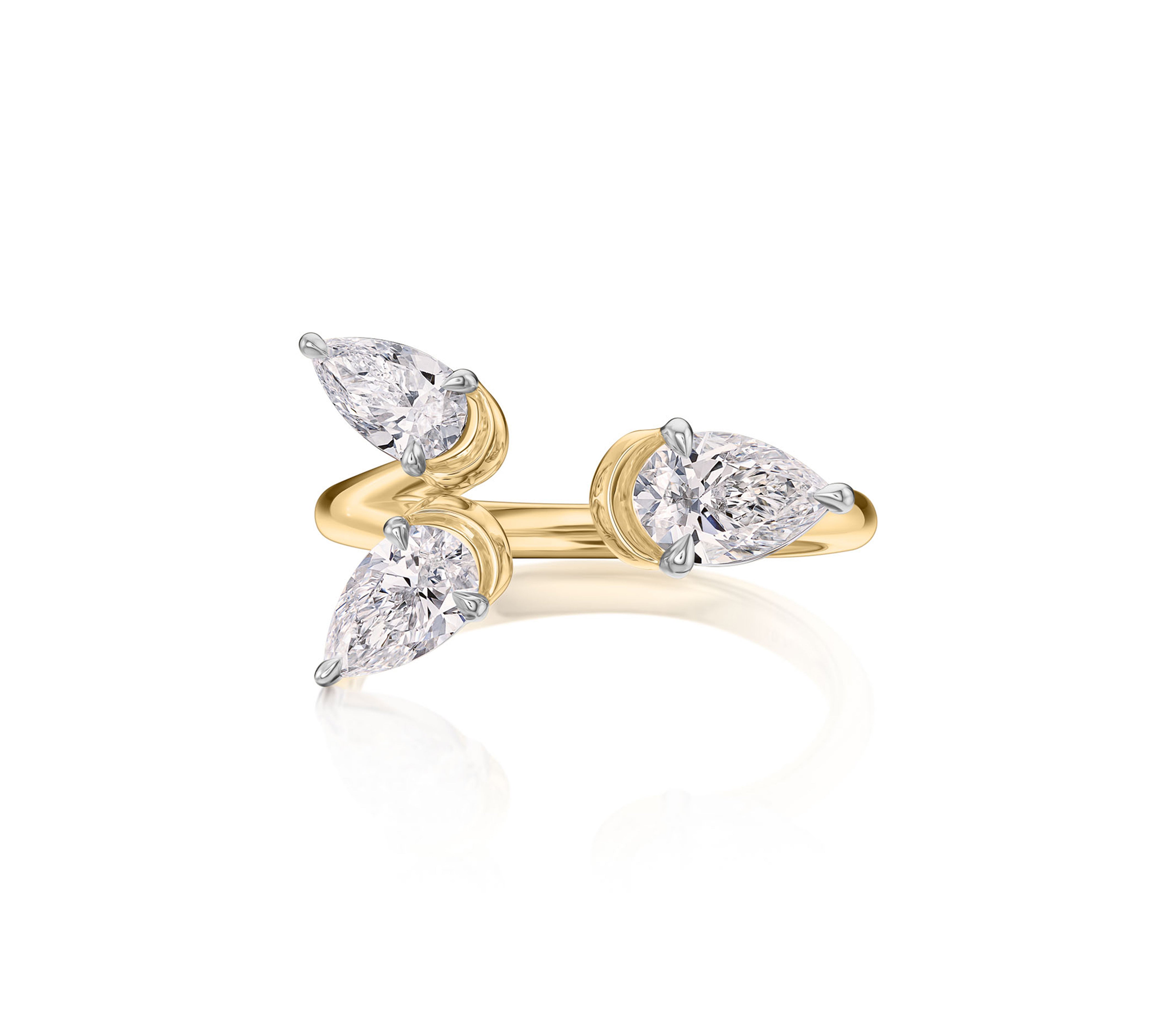 Graduated Pear Shape Diamond Open Cuddle Triple Ring