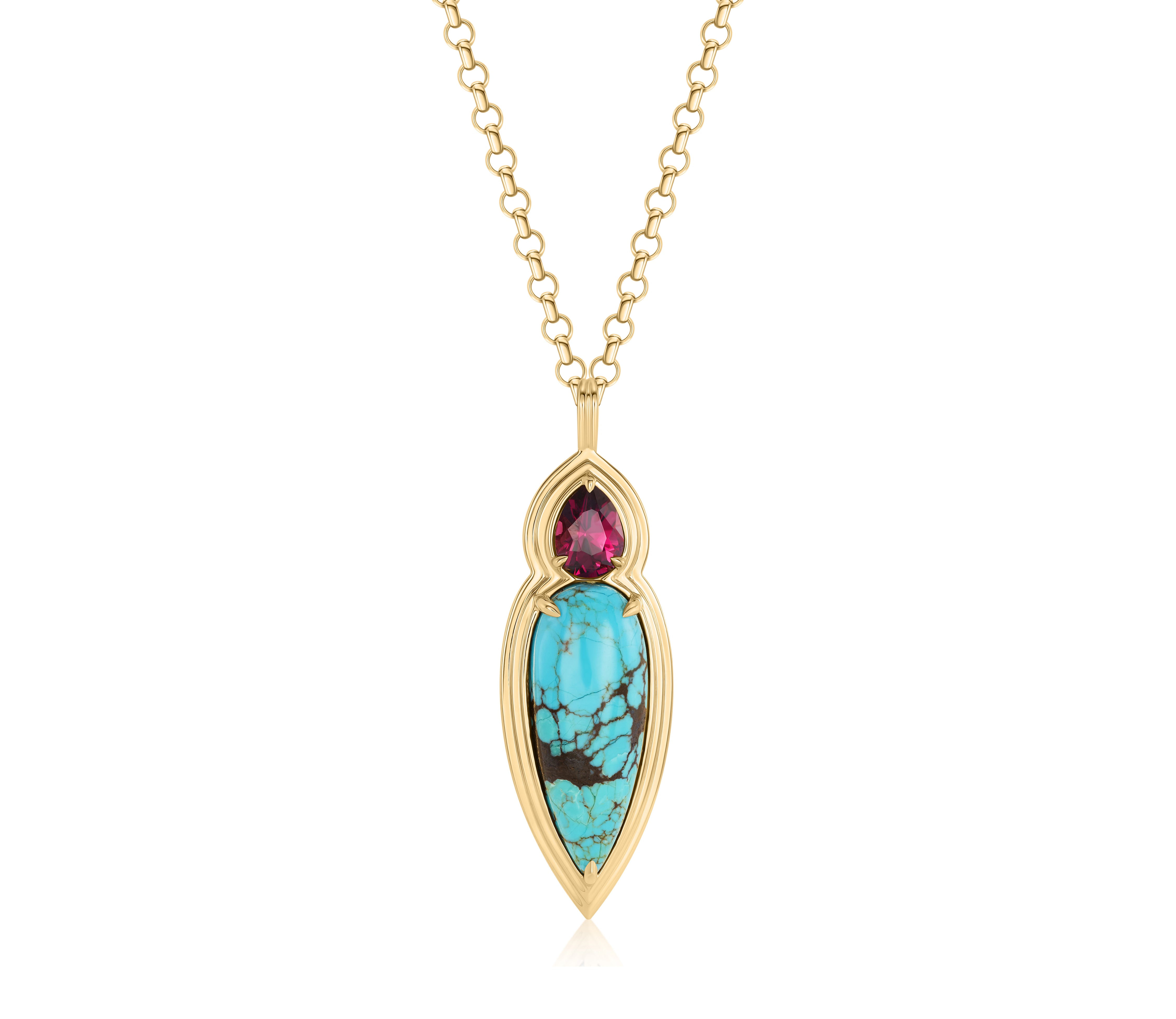Rhodolite & Long Turquoise Pear Necklace