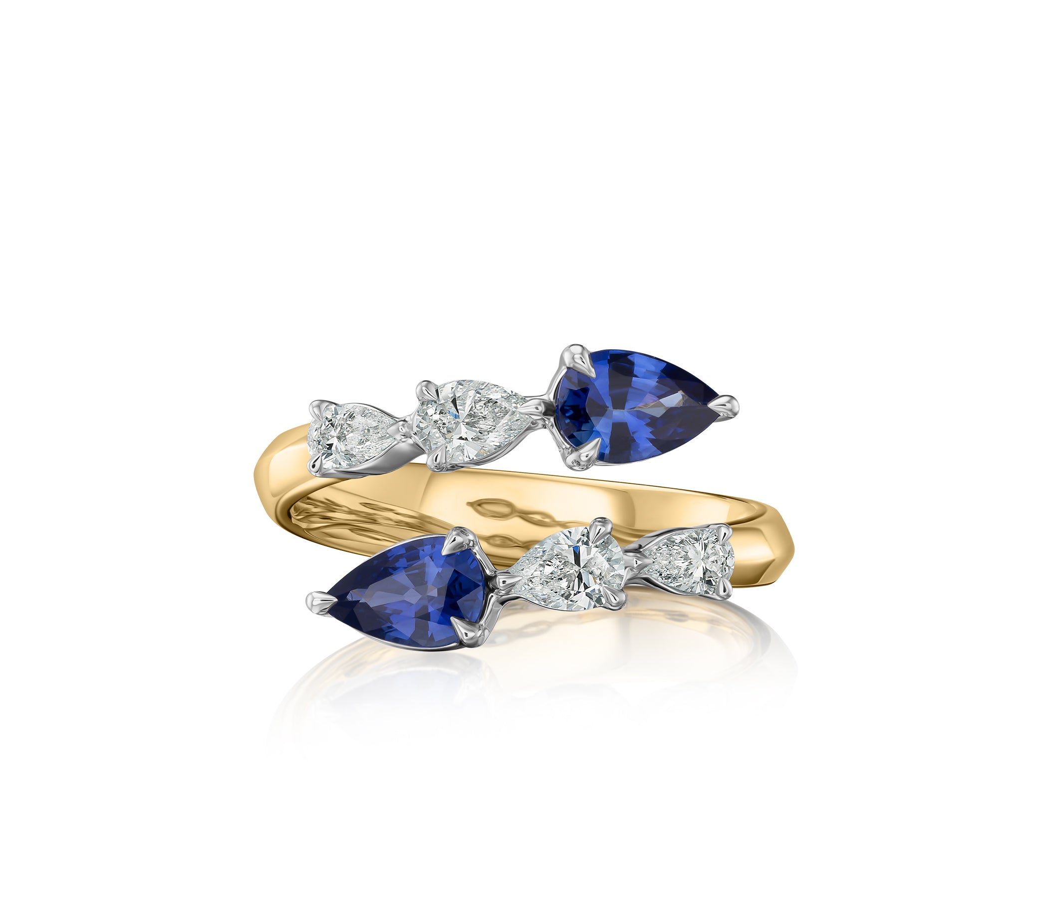 Pear Shape Diamond and Sapphire Graduated Crossover Ring