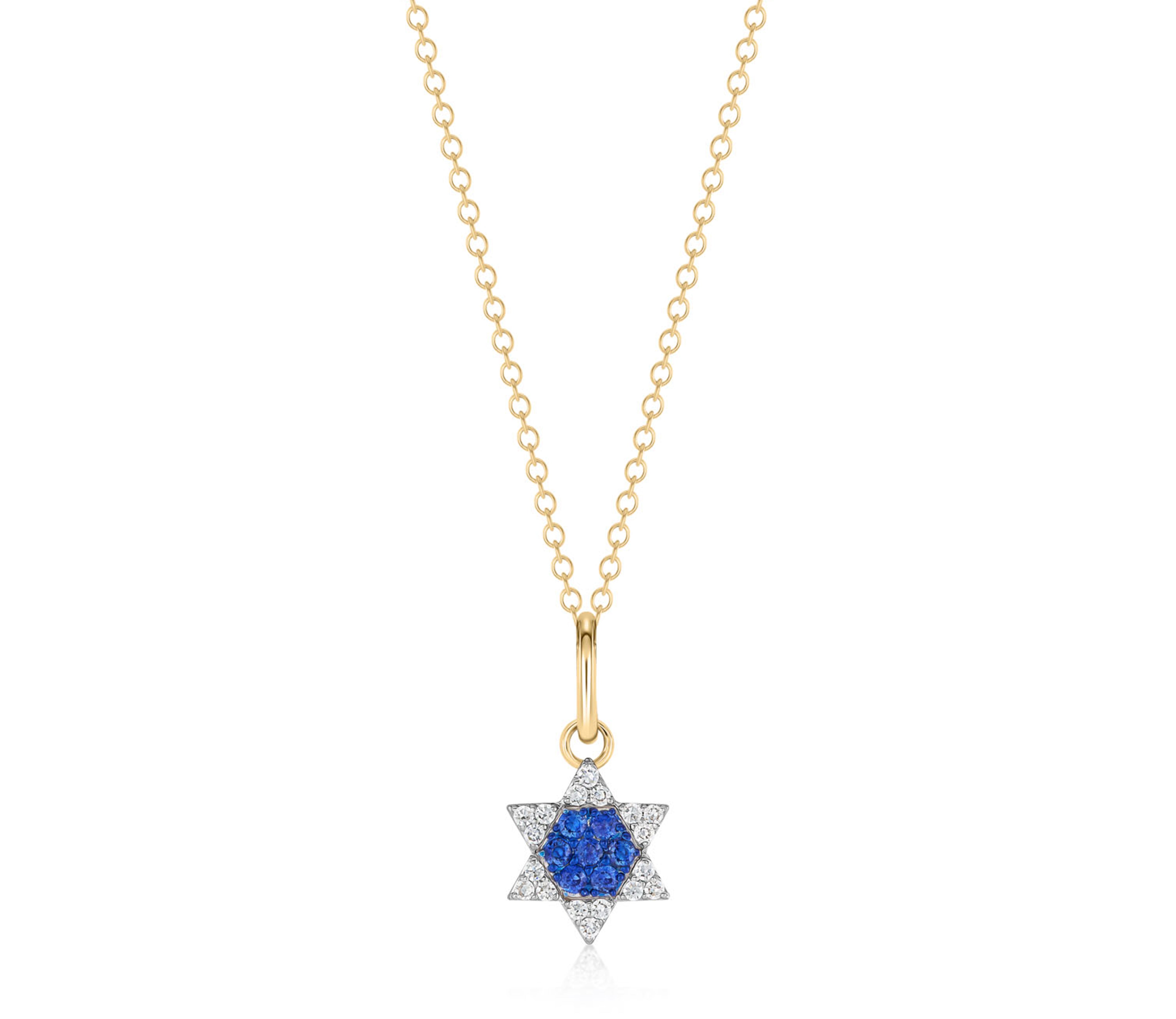 Mini Diamond & Blue Sapphire Infinity Star Of David Necklace