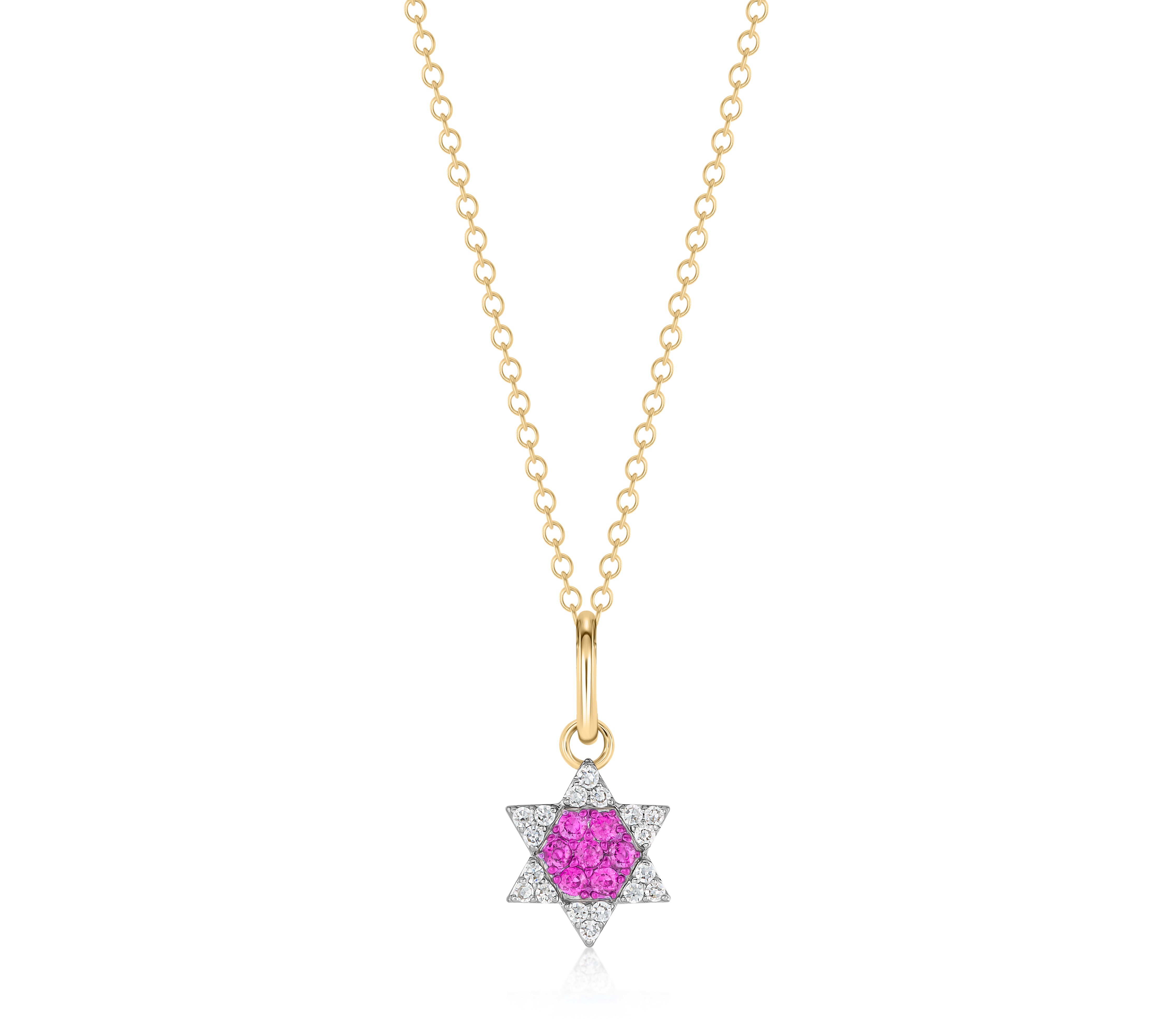 Mini Diamond & Pink Sapphire Infinity Star Of David Necklace