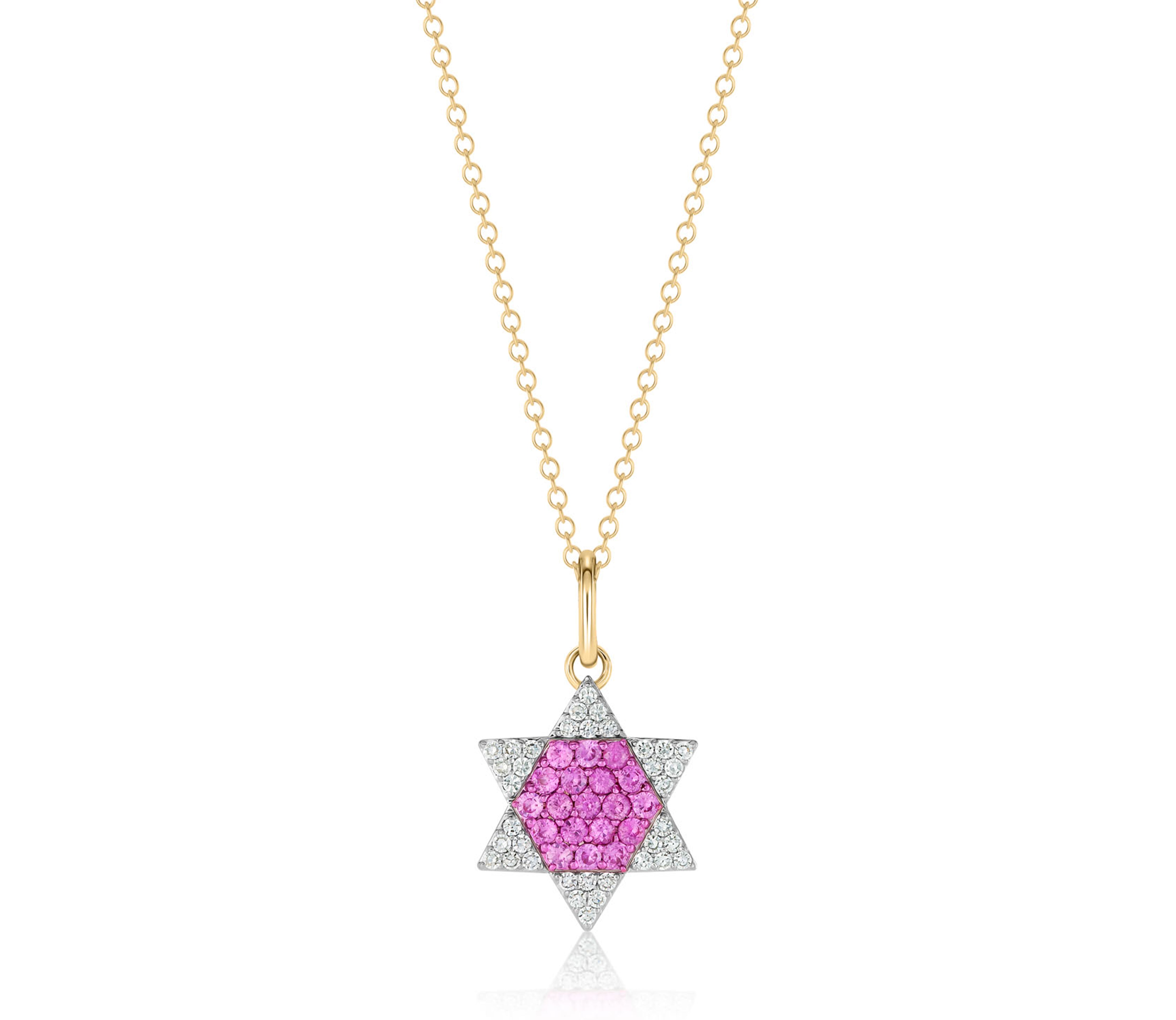 Diamond & Pink Sapphire Infinity Star Of David Necklace