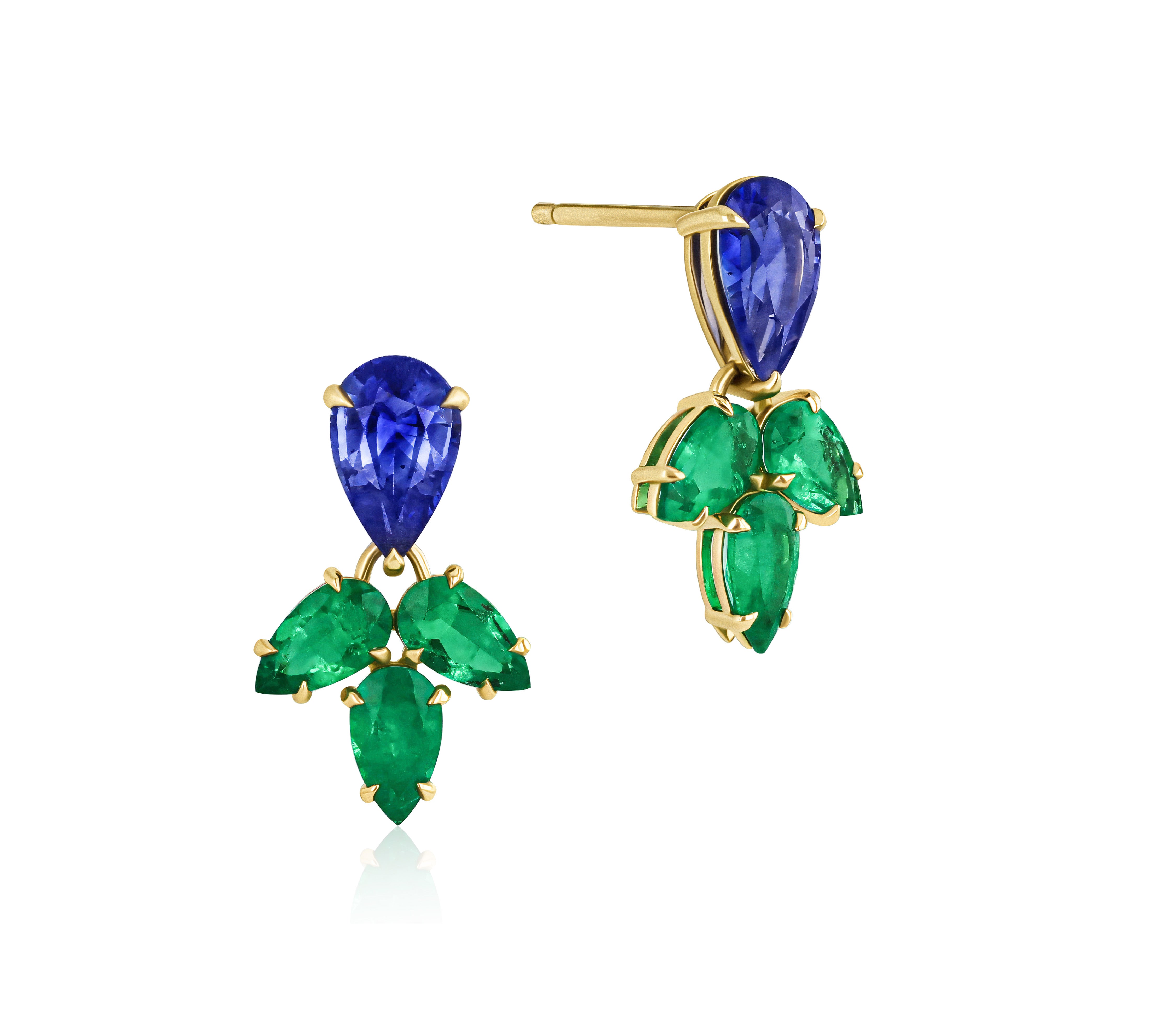 Blue Sapphire and Emerald Pear Drop Earrings