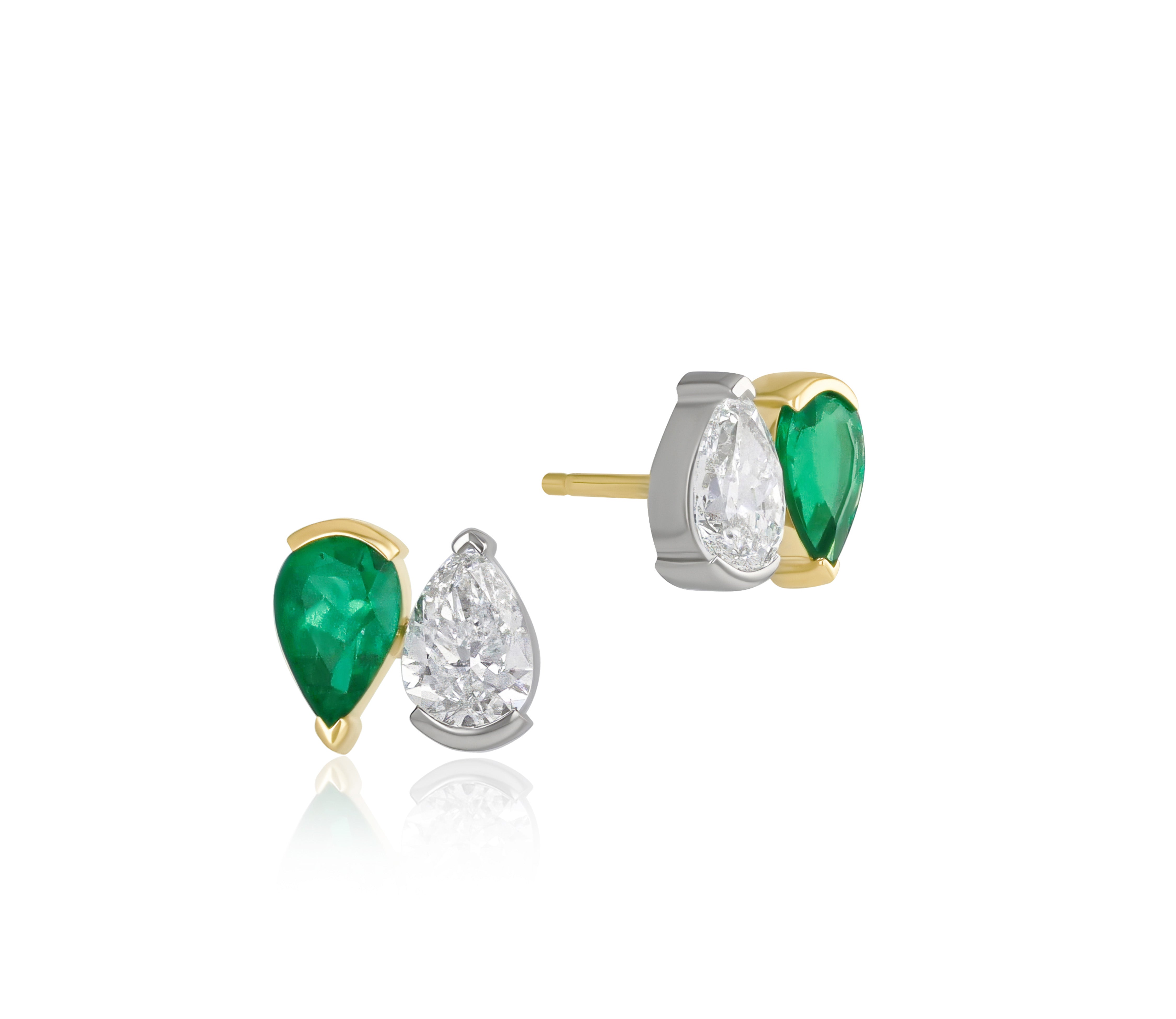 Pear Diamond & Colombian Emerald XL Toi et Moi Studs