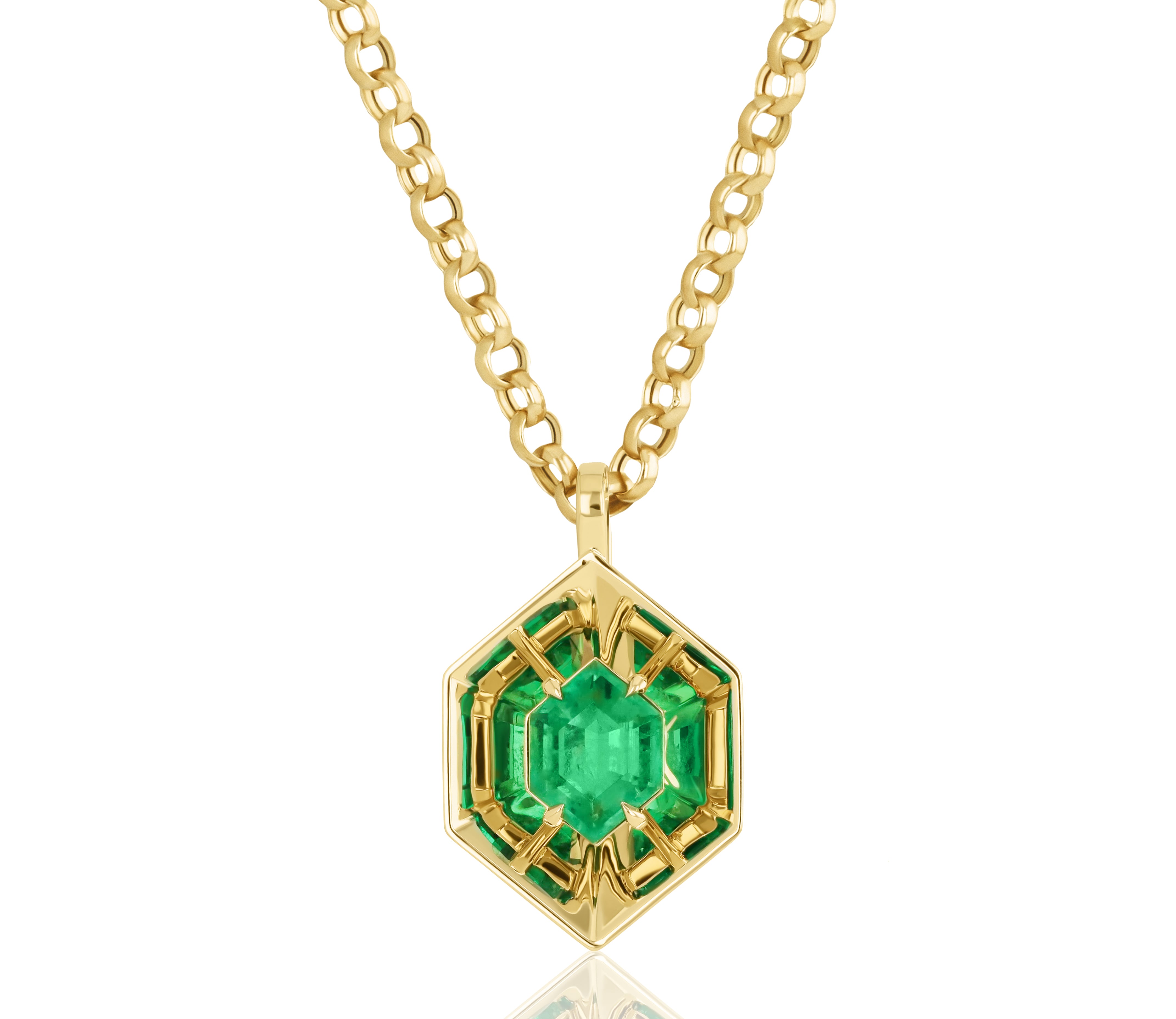 Colombian Emerald Hexagon Mirror Amplifier Pendant