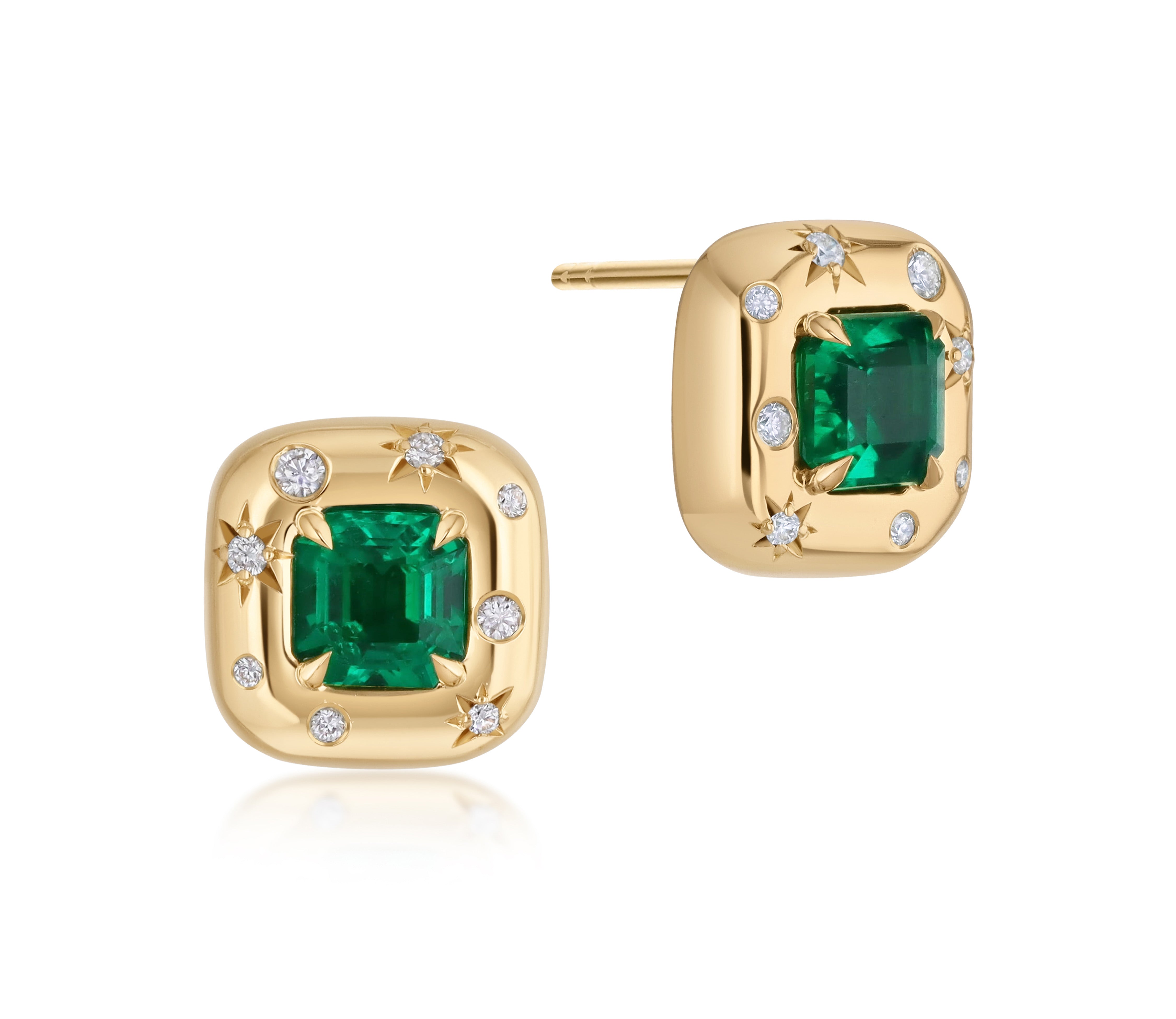 Star set Asscher Cut Colombian Emerald Earrings