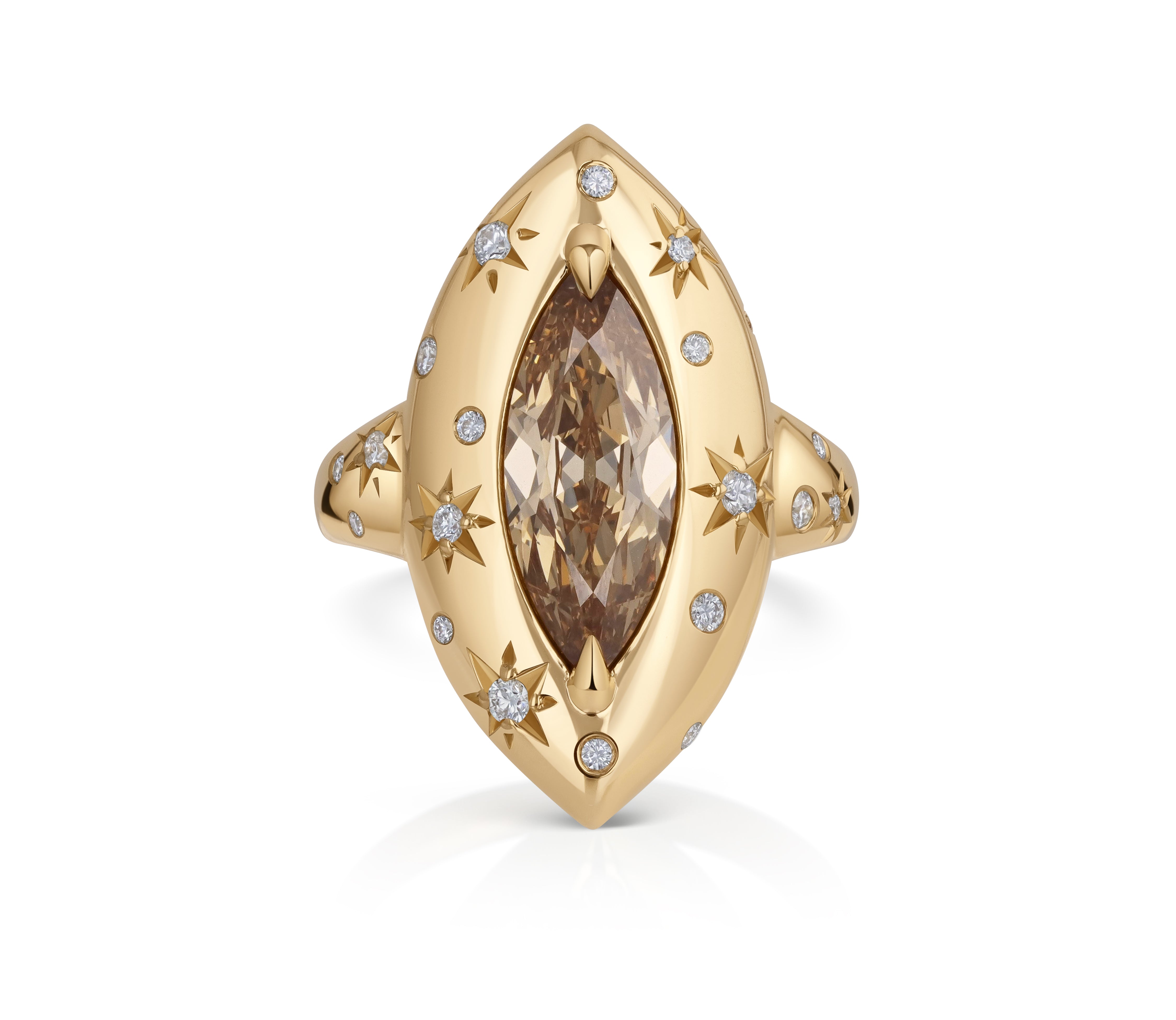 Old Mine Marquise Fancy Brown Yellow Star Set Ring