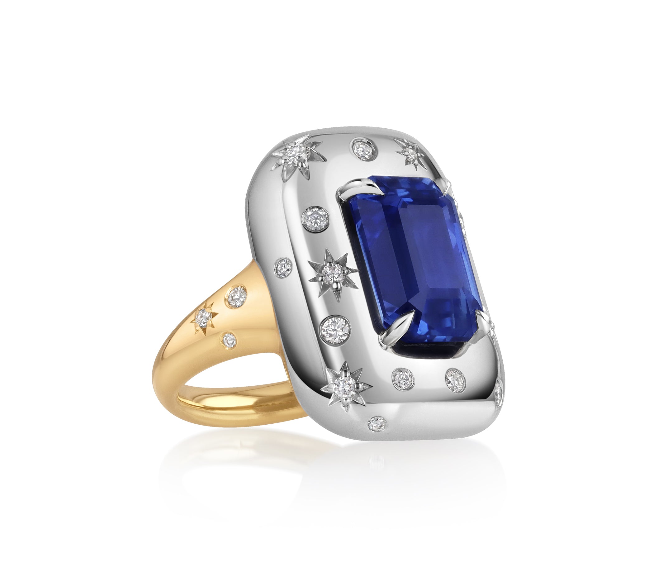 Diamond and Blue Sapphire Star Set Ring