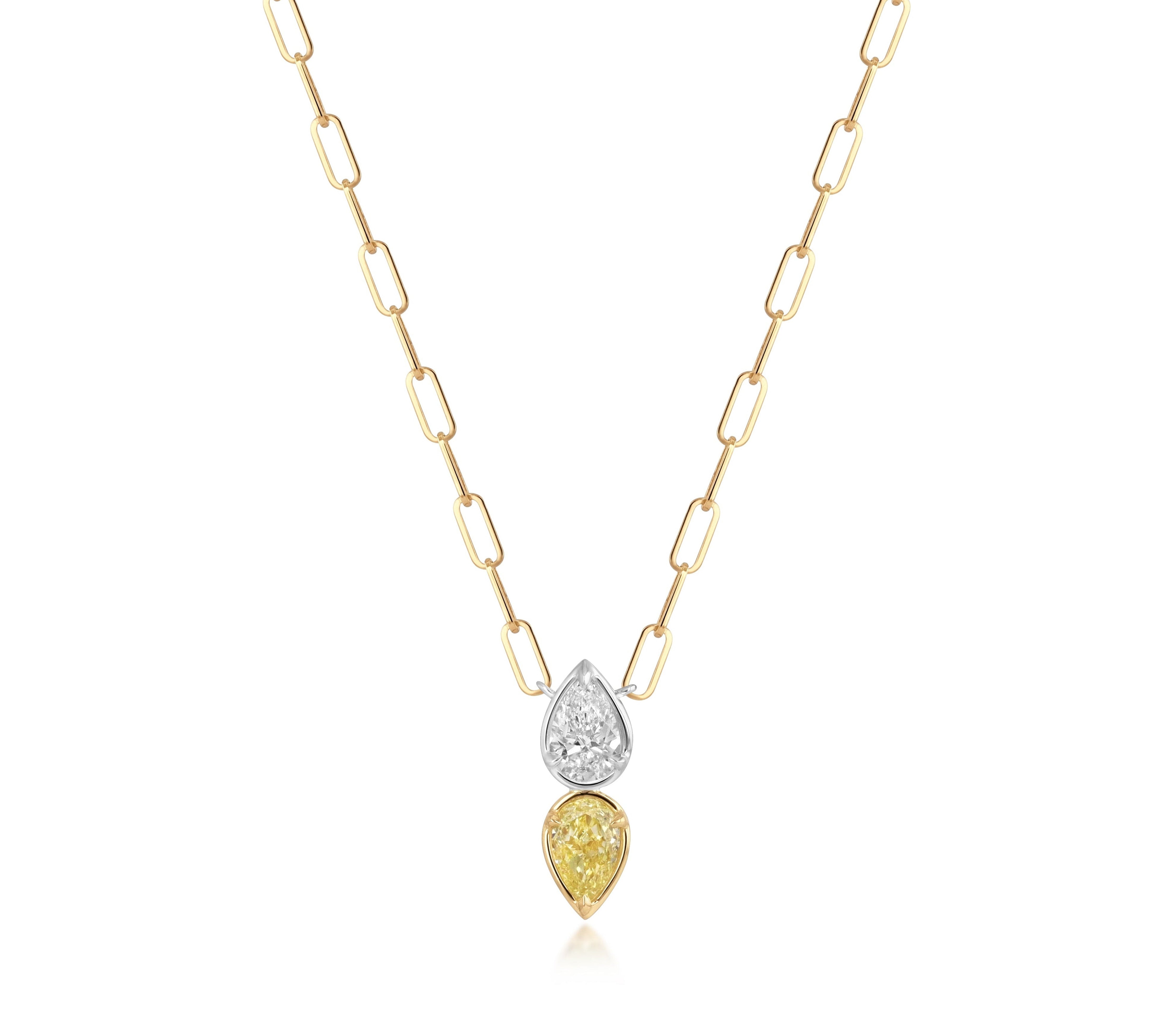 Yellow Diamond & White Diamond Double Pear Necklace