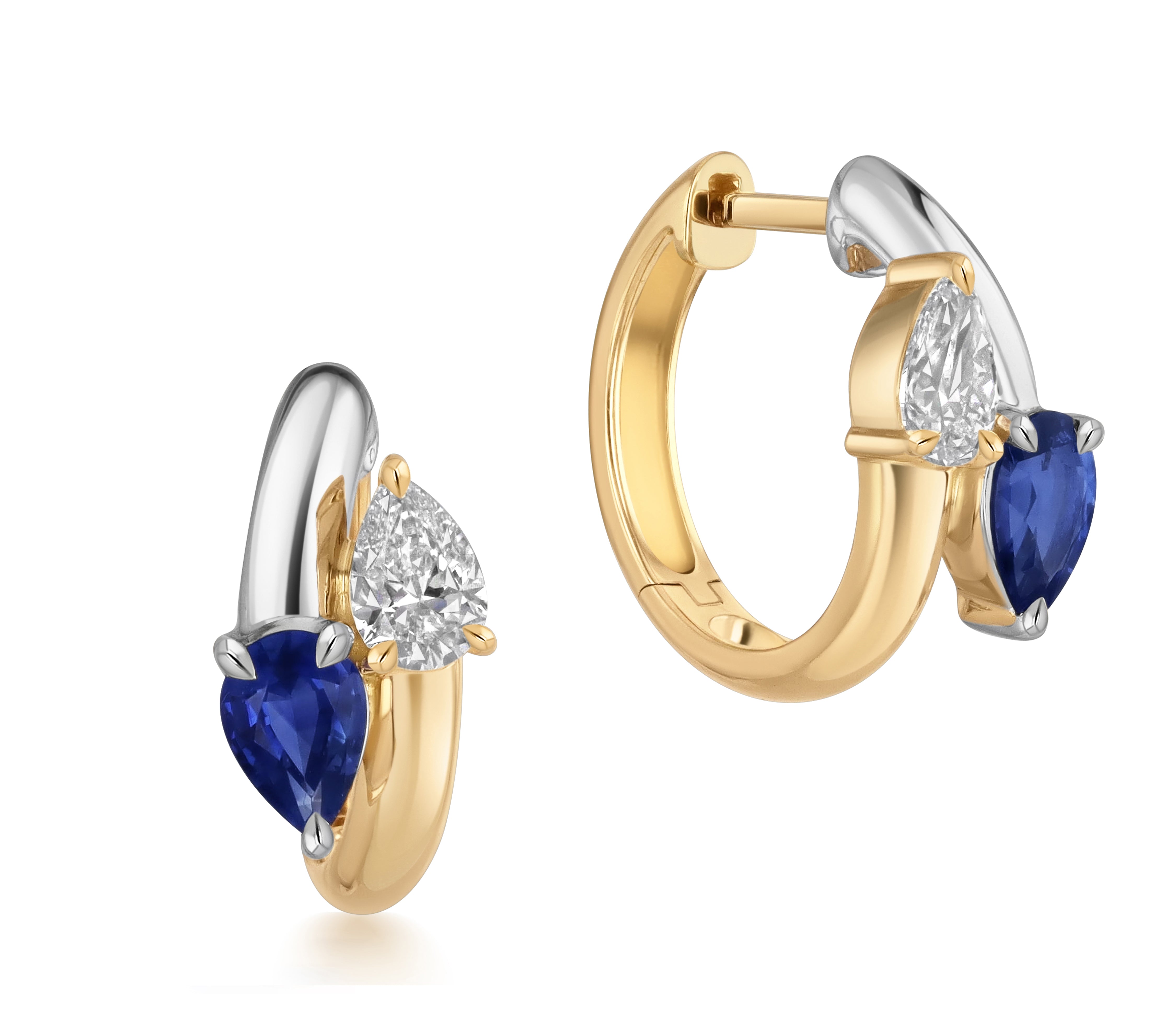 Blue Sapphire & Diamond Interlocking Diamond Hoops