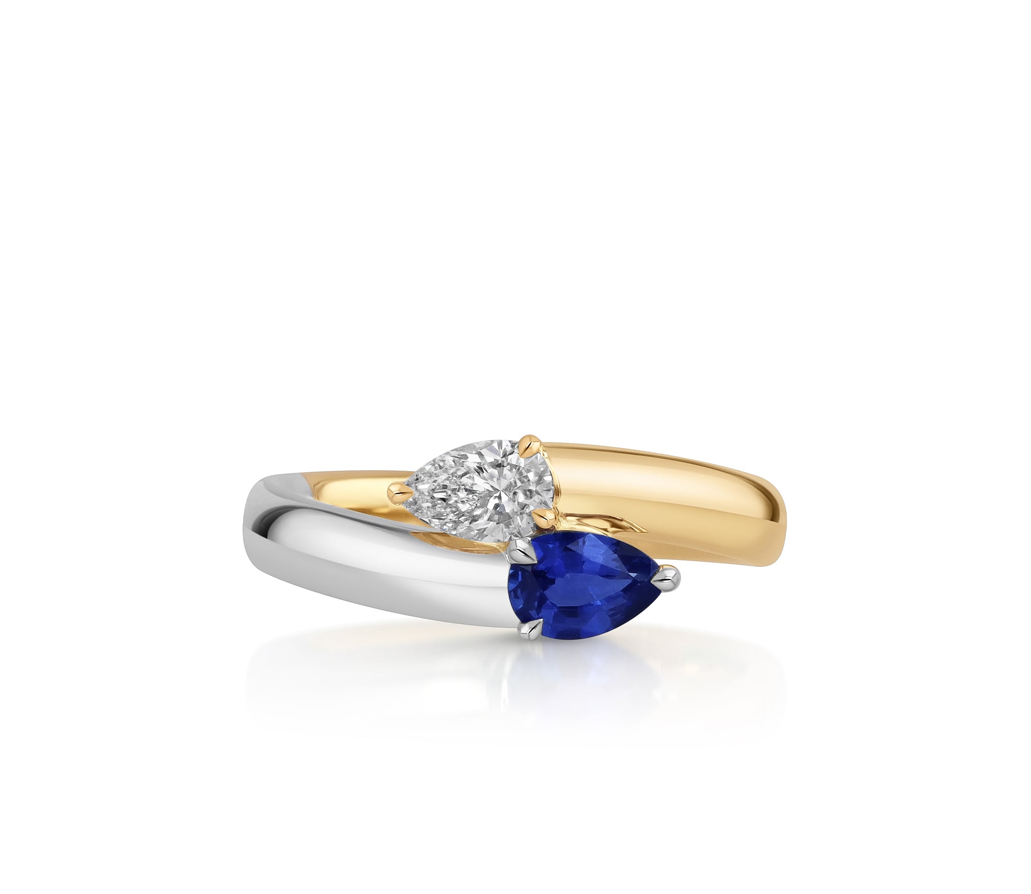 Blue Sapphire & Double Pear Intertwine Ring