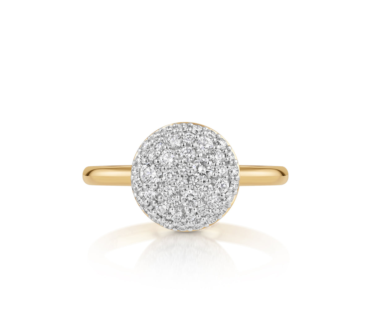 Prima 11mm Ring in 18k yellow gold with a round diamond pavé top in white rhodium #Finish_White Rhodium