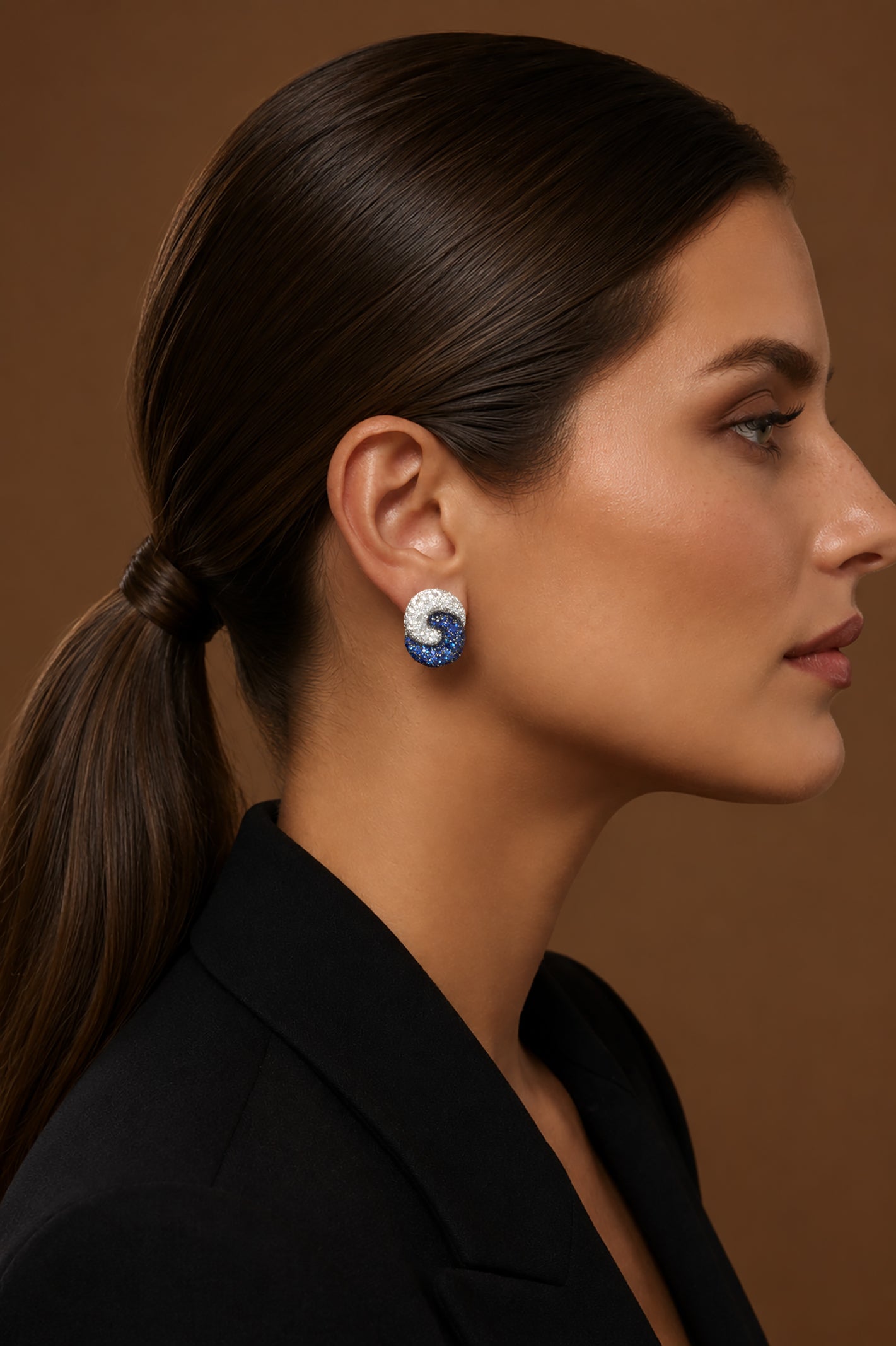 Diamond & Blue Sapphire Medium Duet Earrings