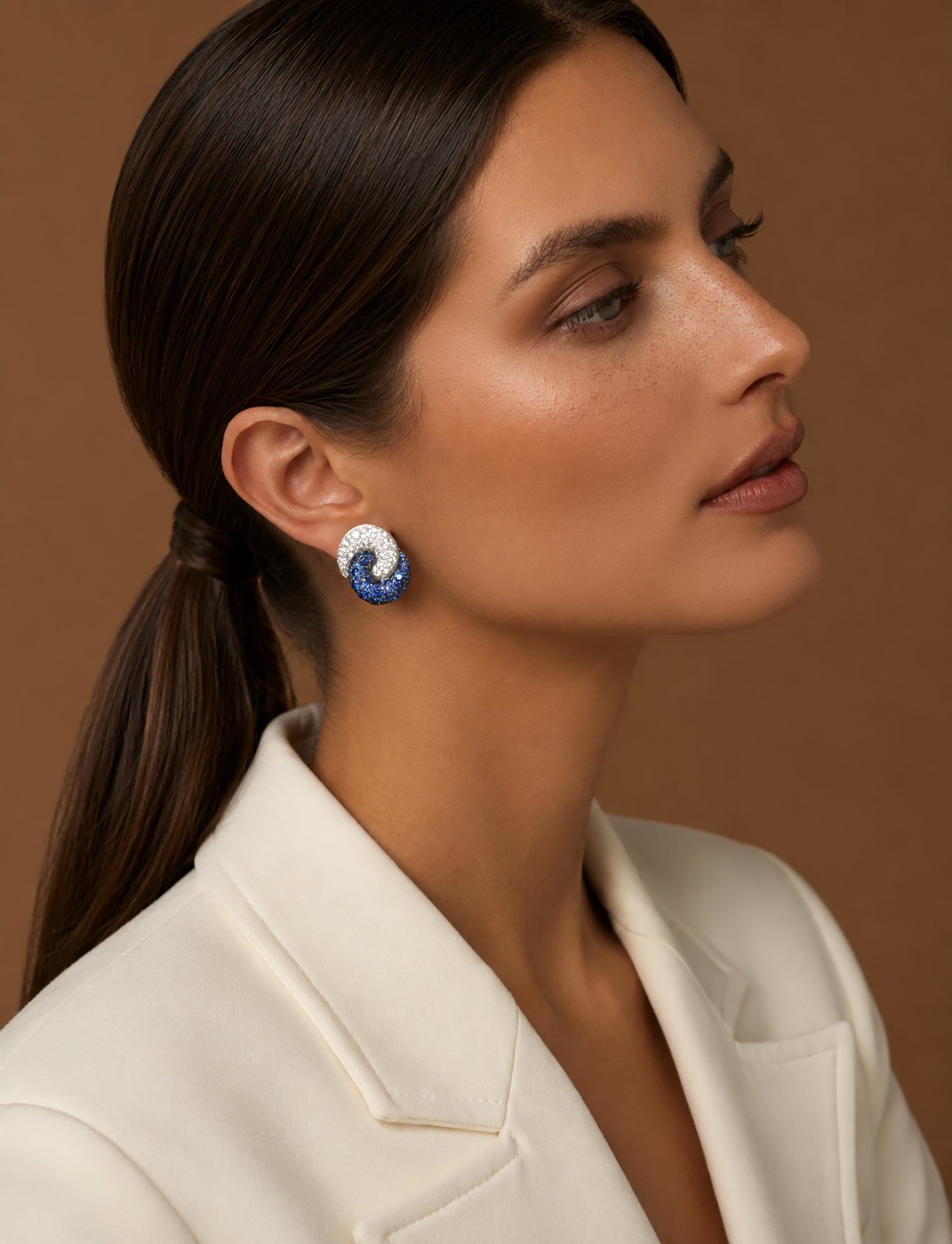 Diamond & Blue Sapphire Large Duet Earrings
