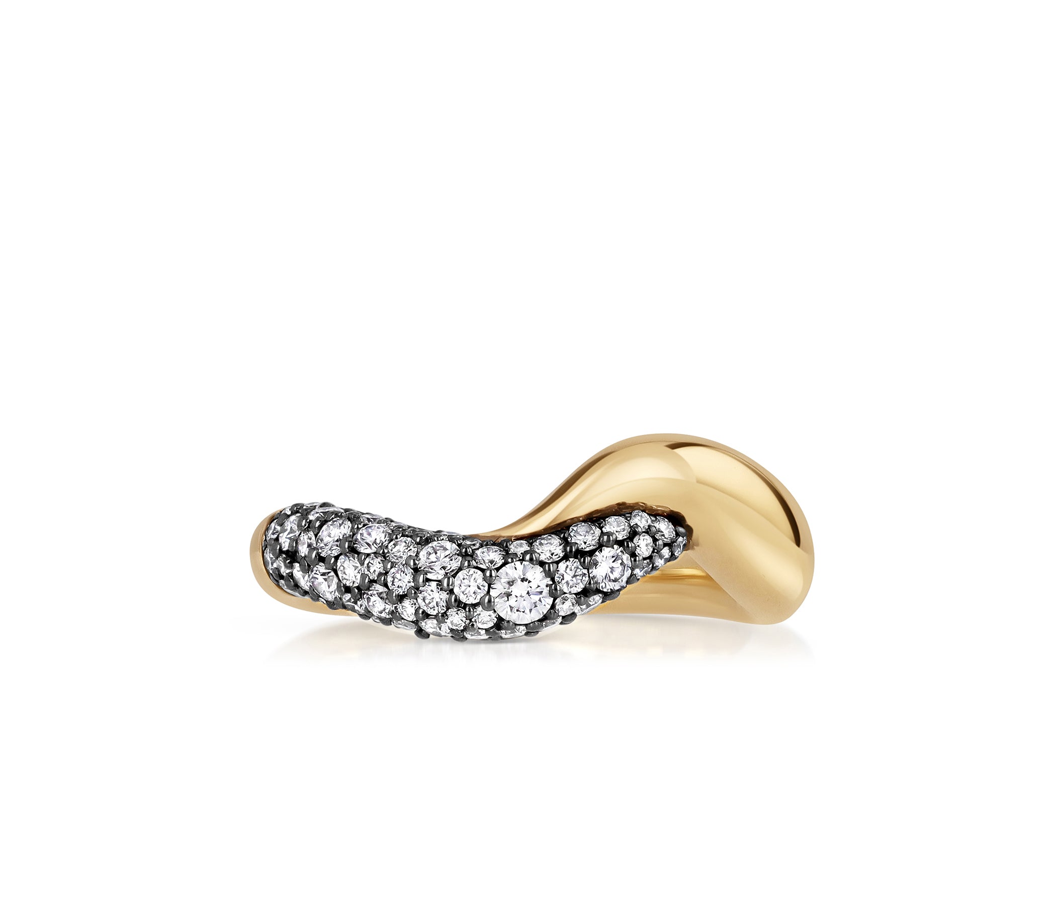 Dancer Band in 18k yellow gold with a curved diamond pave design.