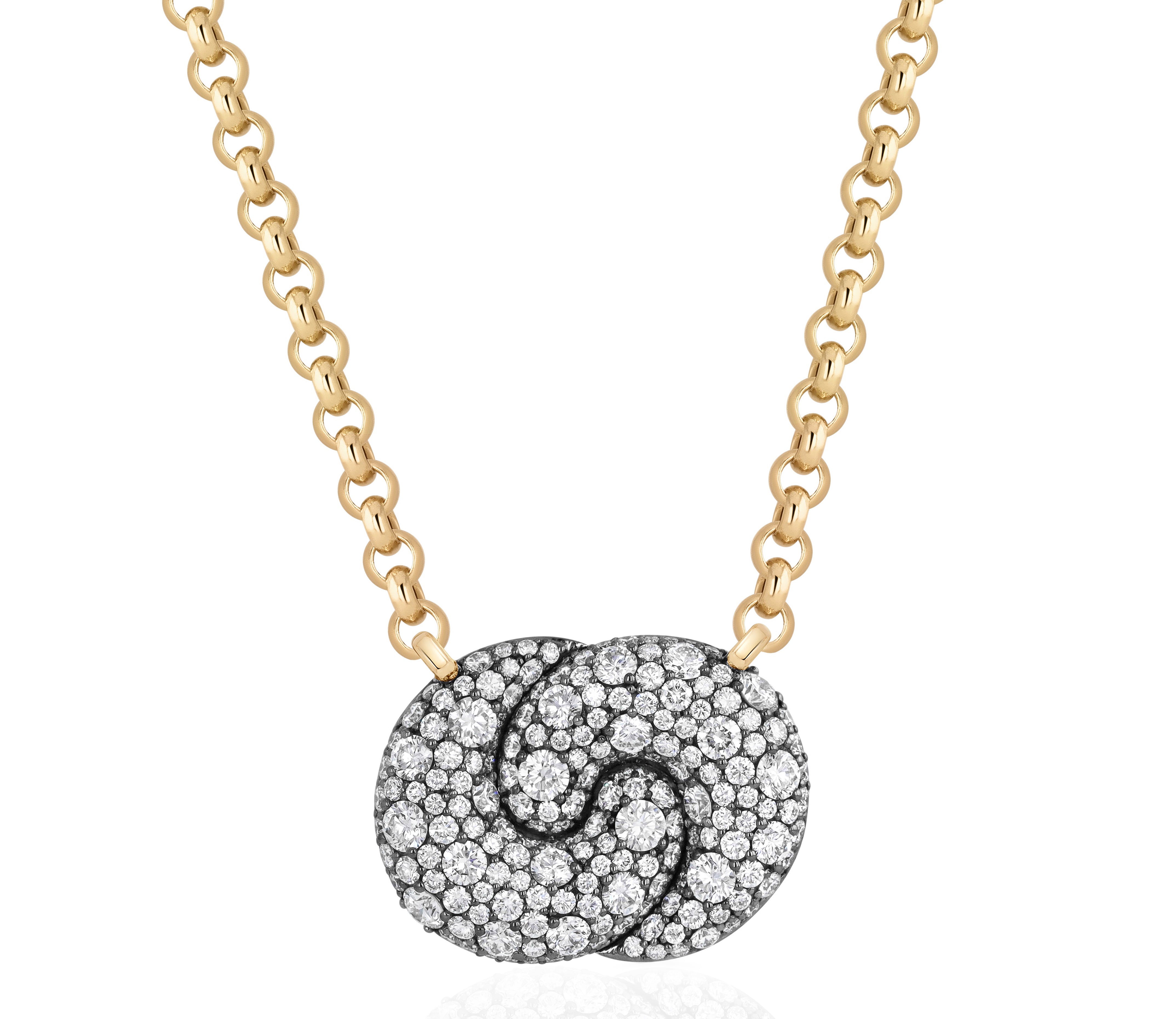 All Diamond Large East-West Duet Necklace in 18k yellow gold with an east-west diamond pave design.