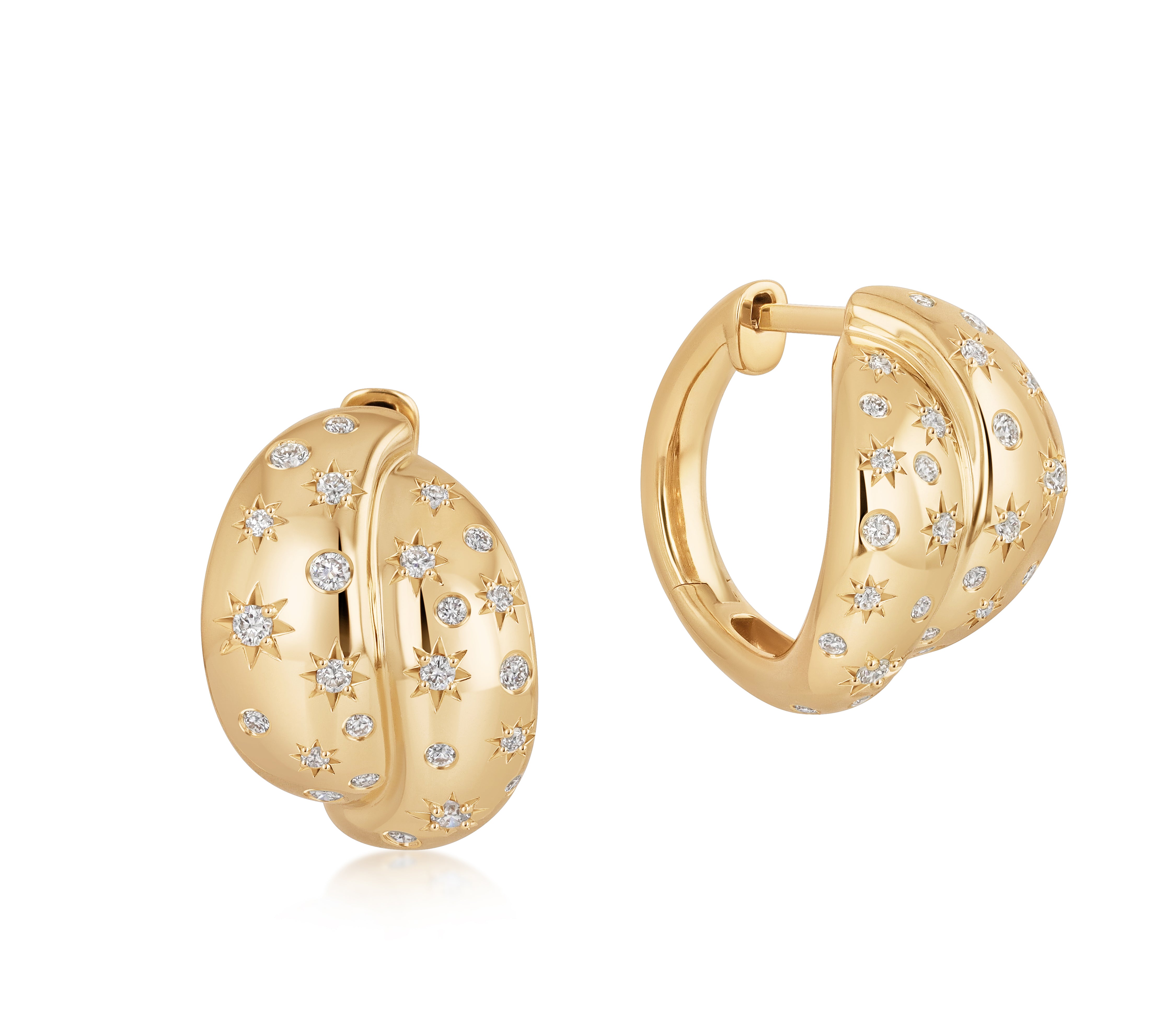 18k yellow gold layered hoop earrings with scattered star-set and burnished natural diamond accents