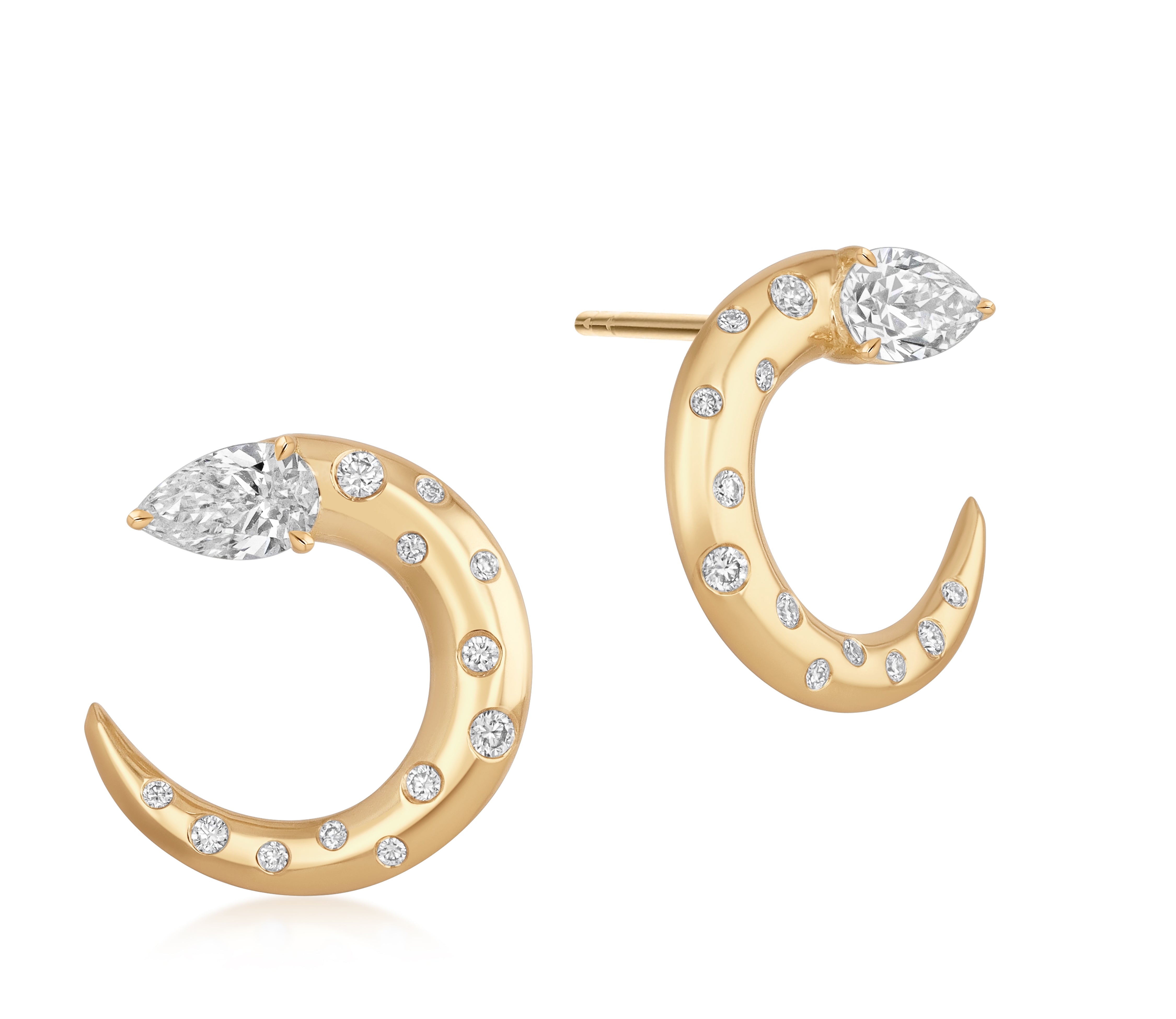 Burnished Round & Pear Diamond Fan Earring