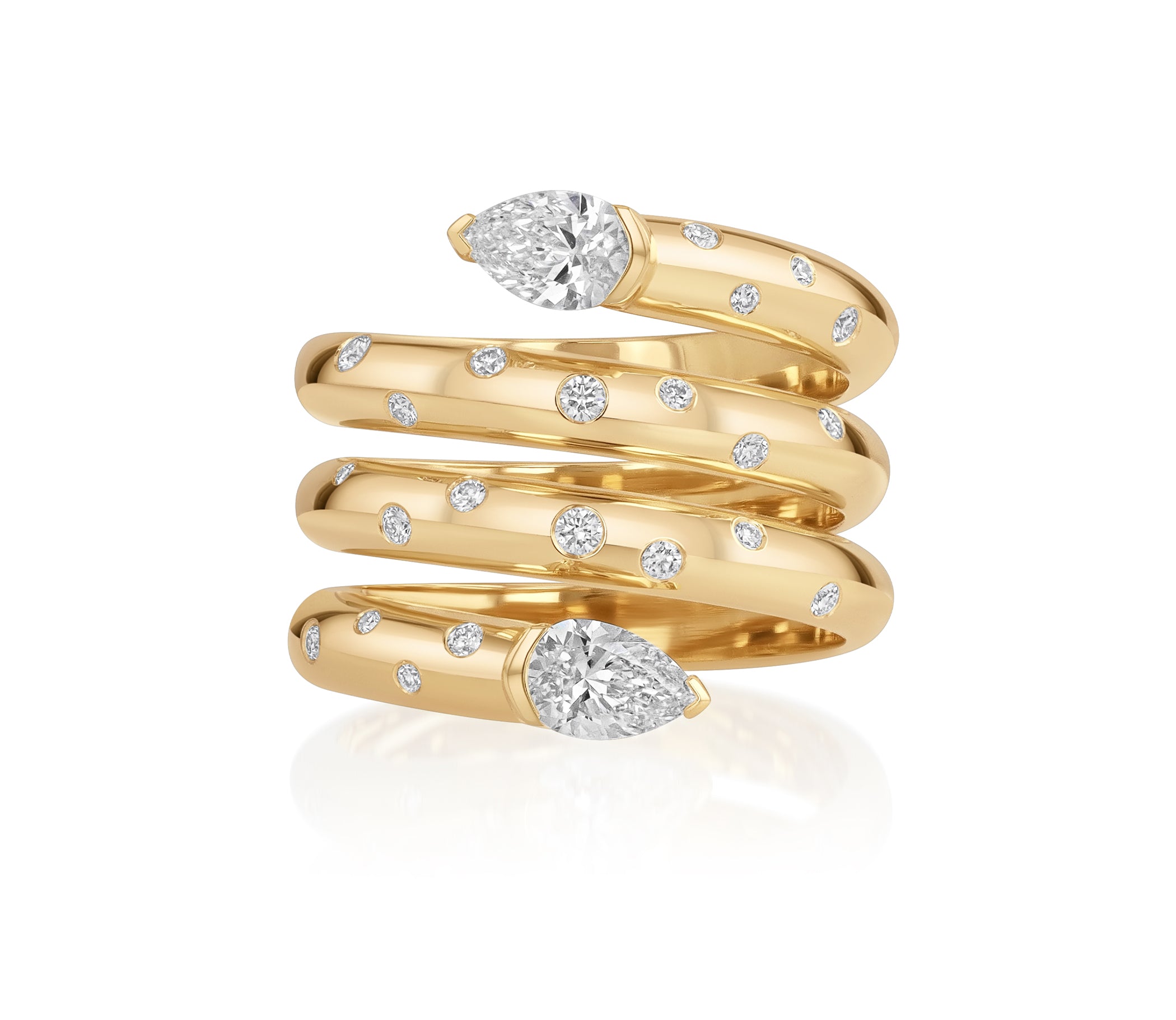 Double Headed Burnished Diamond & Pear Wrap Ring