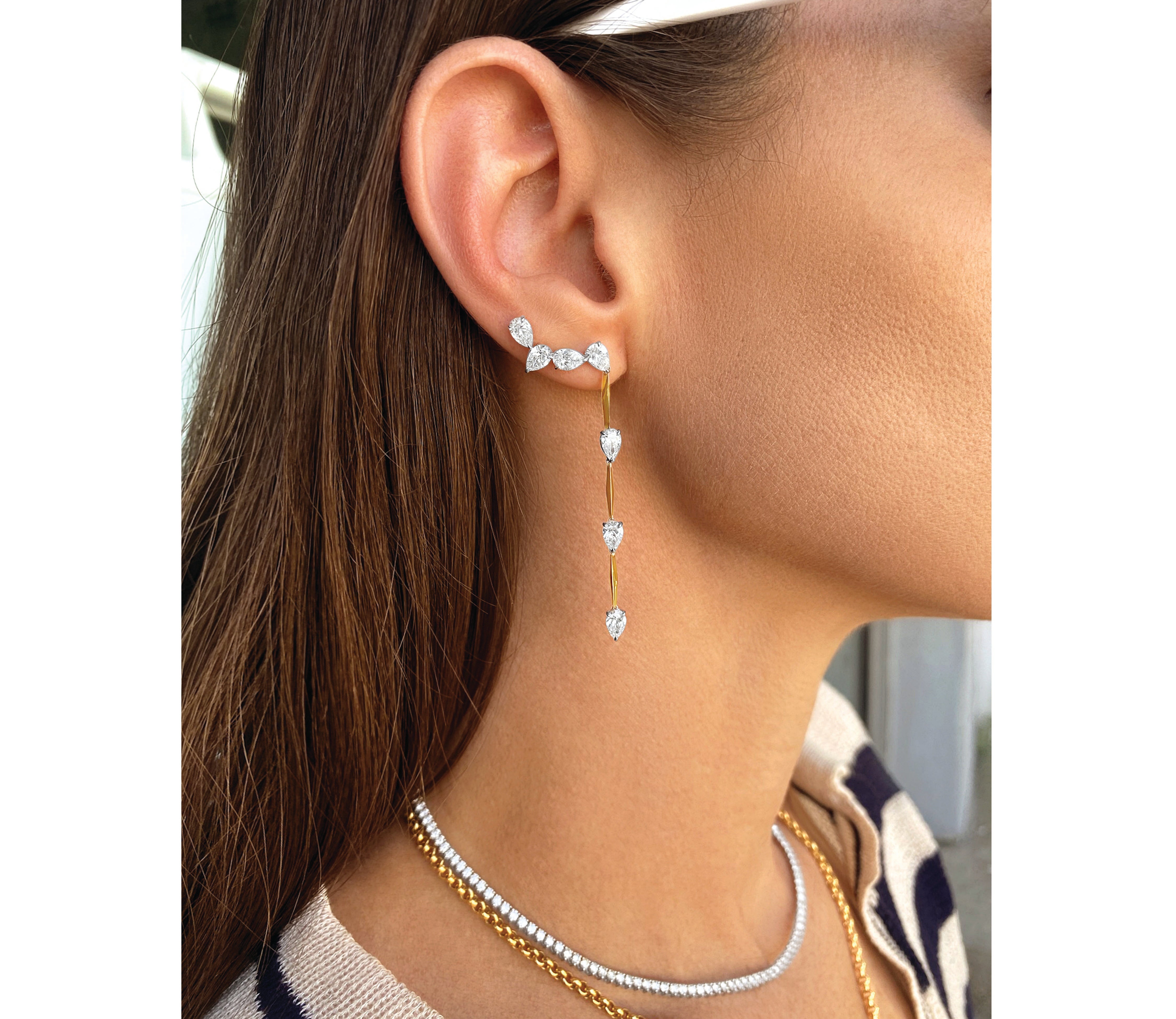 Pear Ear Climbers with Pear Diamond Drops