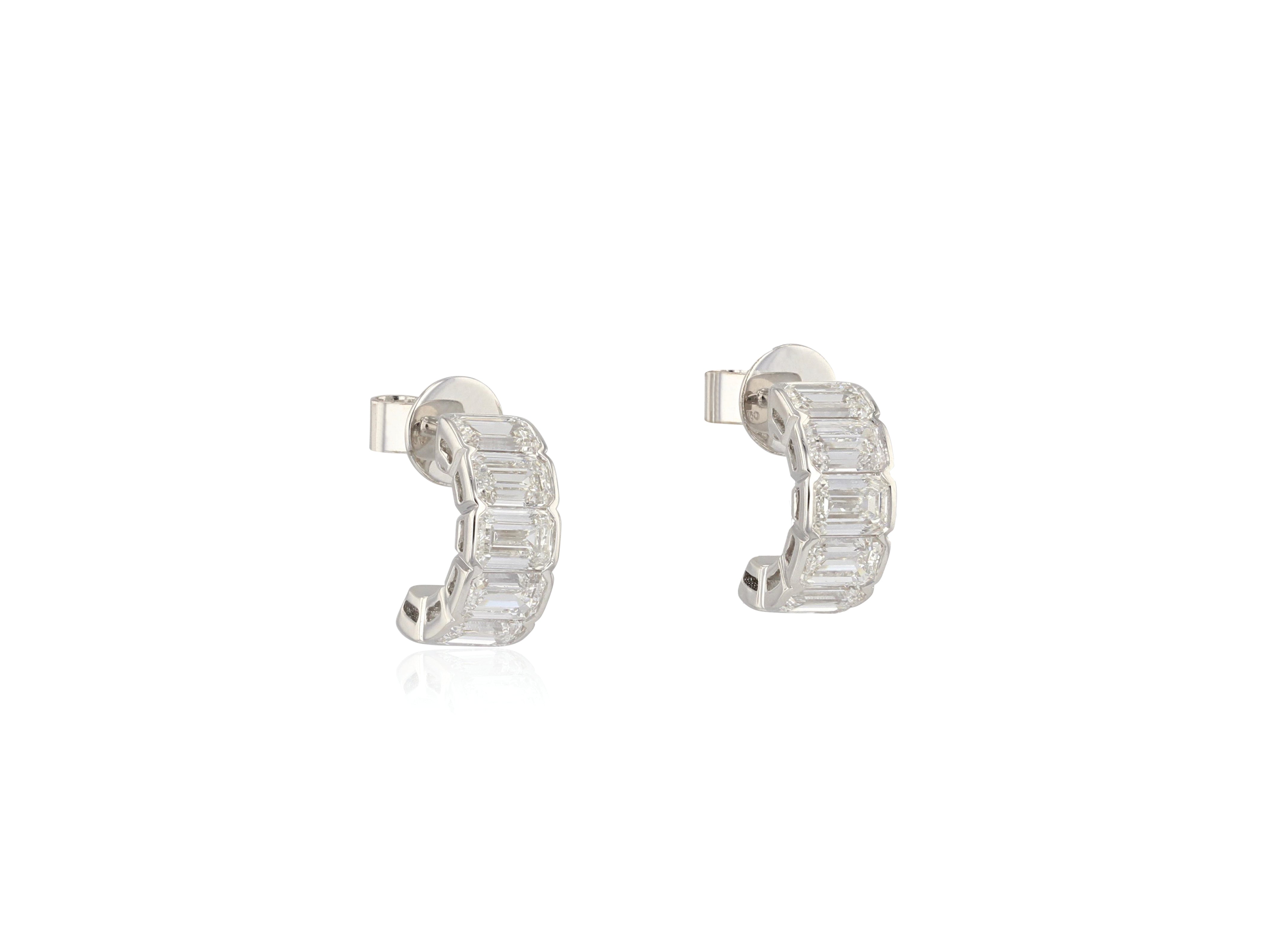 Emerald Cut Diamond Cuddle Mini Hoop Earrings