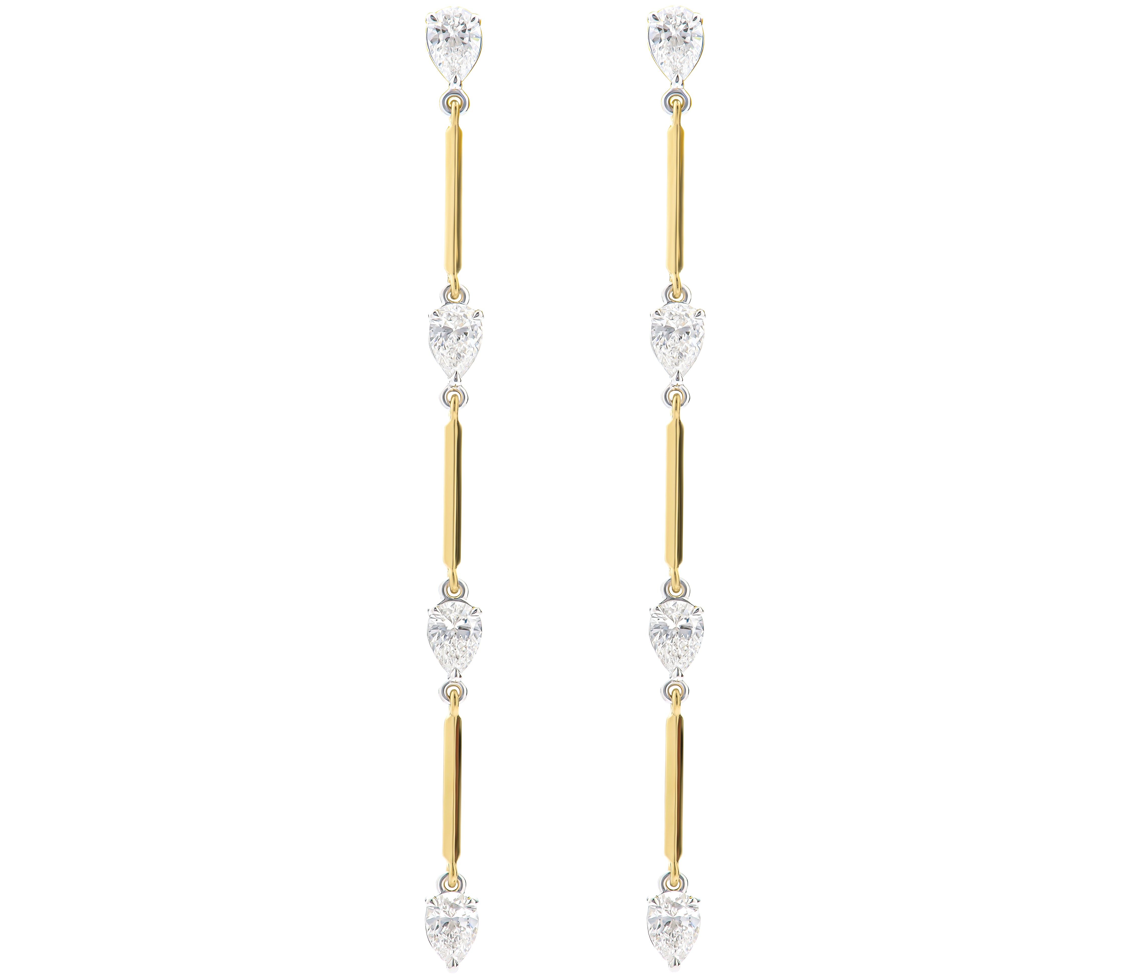 Four Pear Diamond Drop Knife Edge Earrings