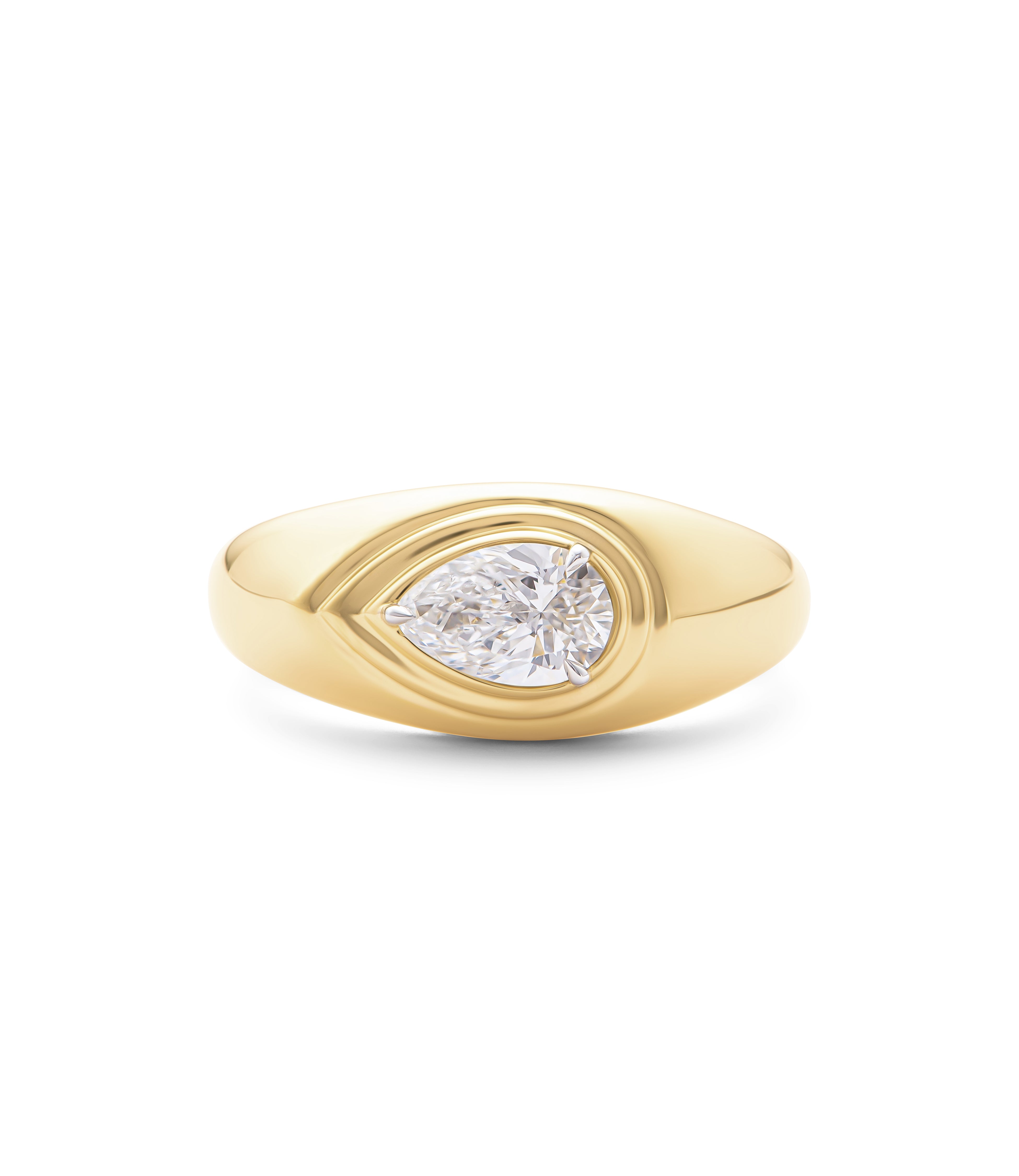 Pear Layered Signet E-W Pinky Ring