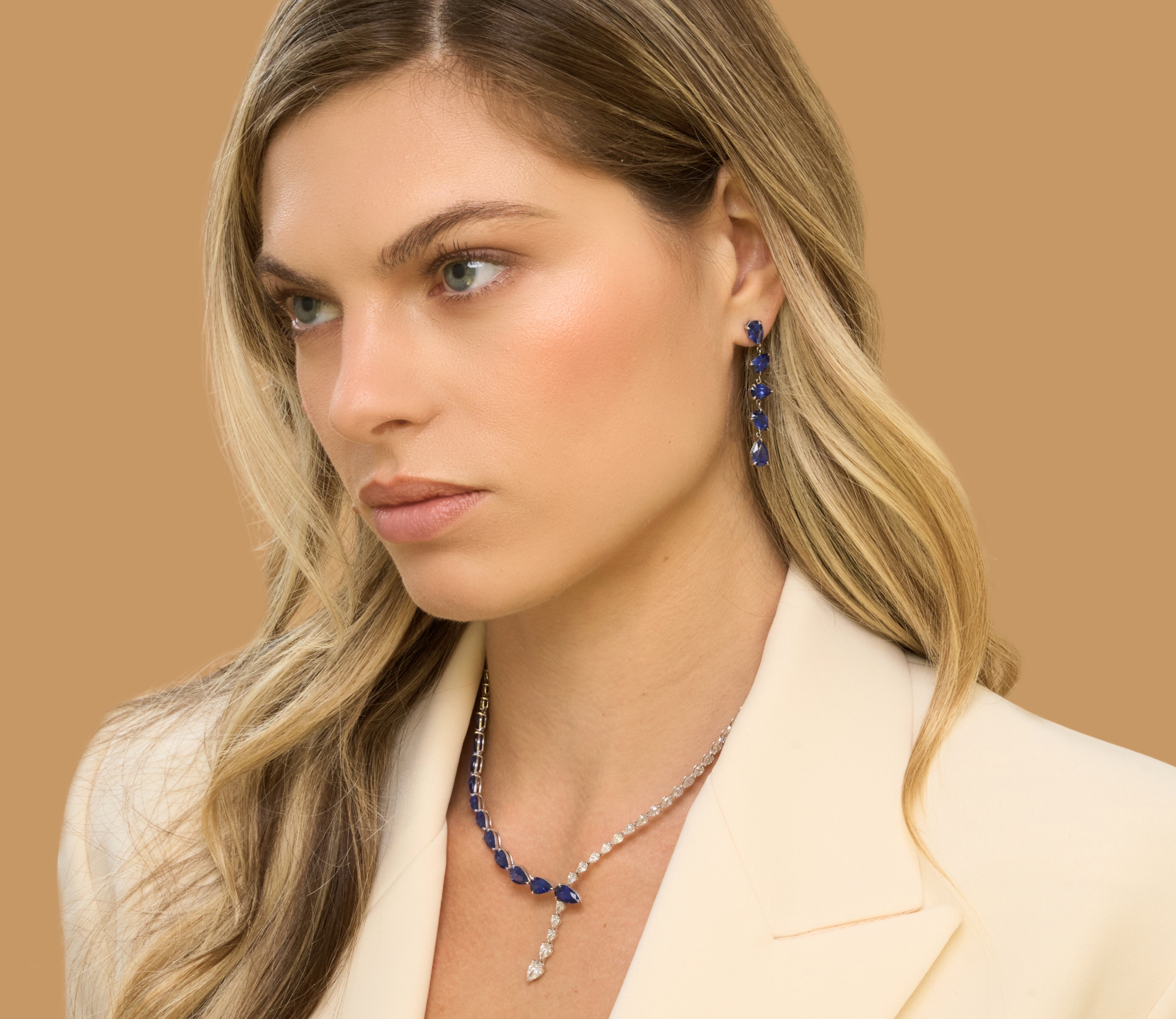 Angled Pear Drop Sapphire Earrings