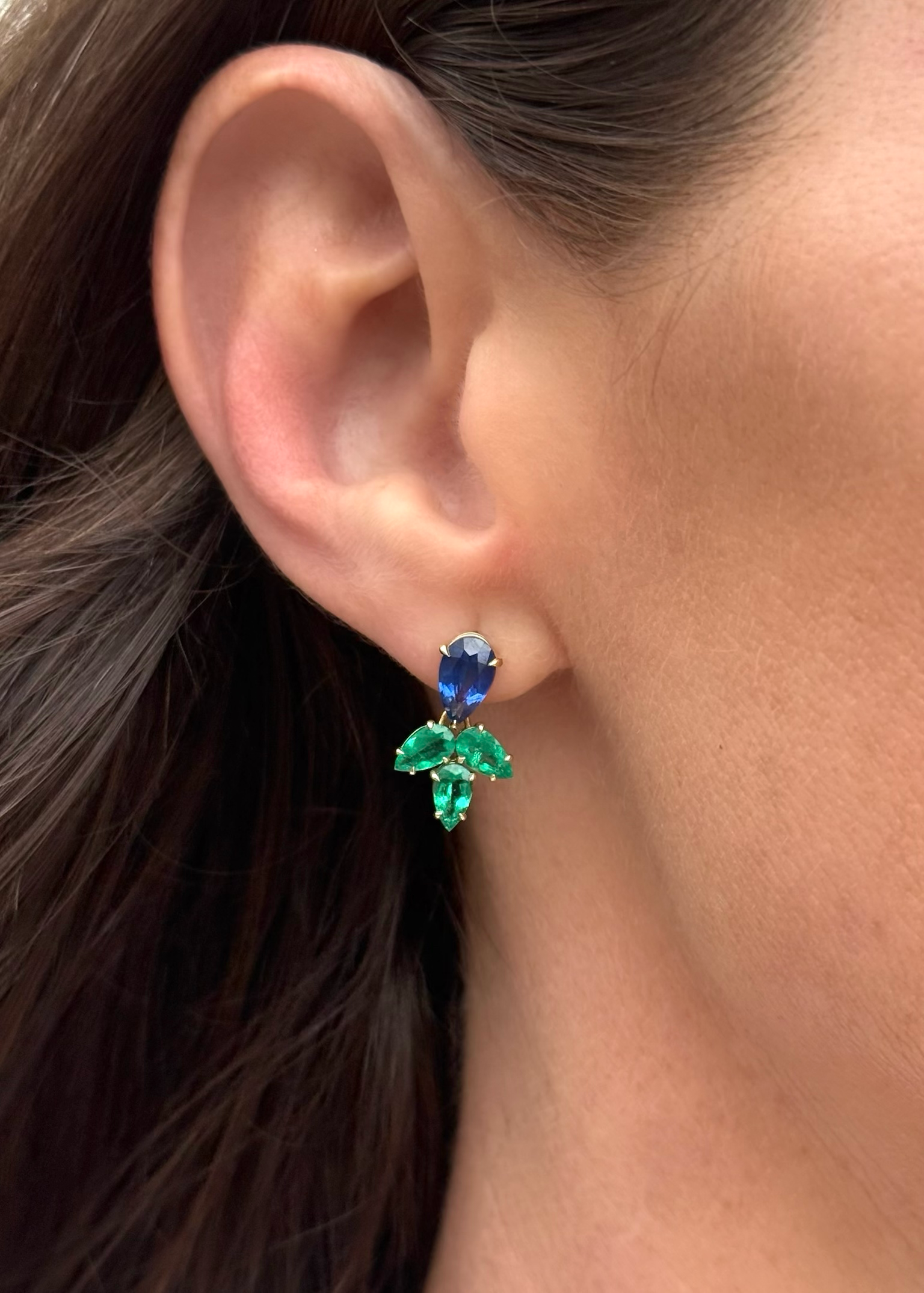 Blue Sapphire and Emerald Pear Drop Earrings