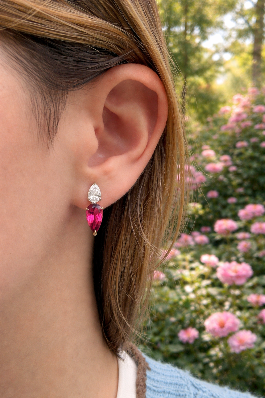 Diamond & Tourmaline Double Pear Studs
