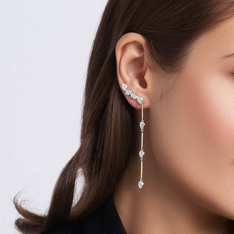 Pear Ear Climbers with Pear Diamond Drops