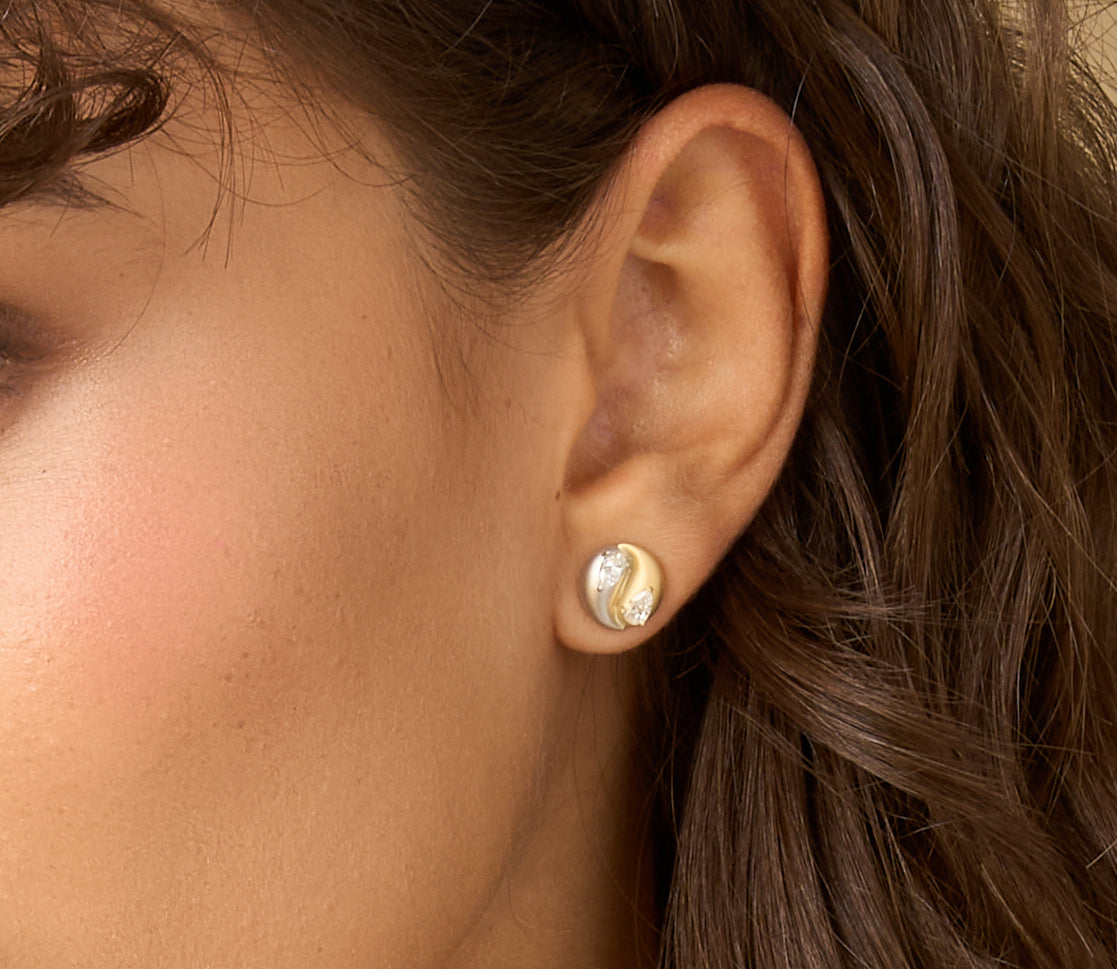 Pear Shape Diamond Yin Yang Mini Studs