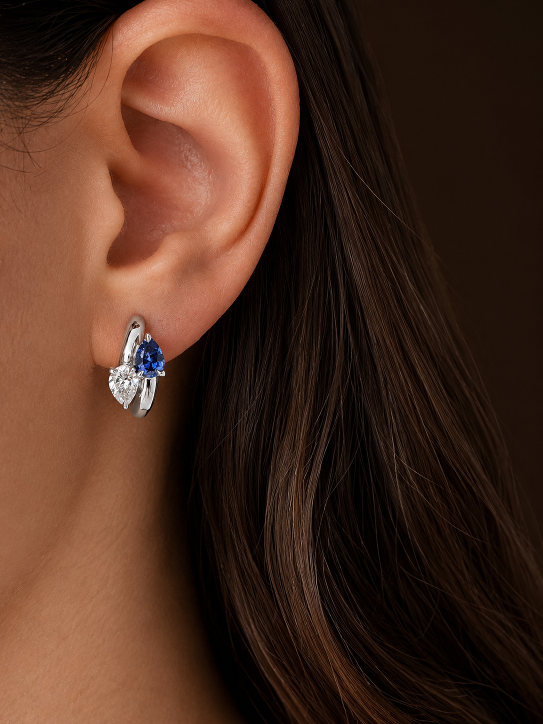 Blue Sapphire & Diamond Interlocking Diamond Hoops