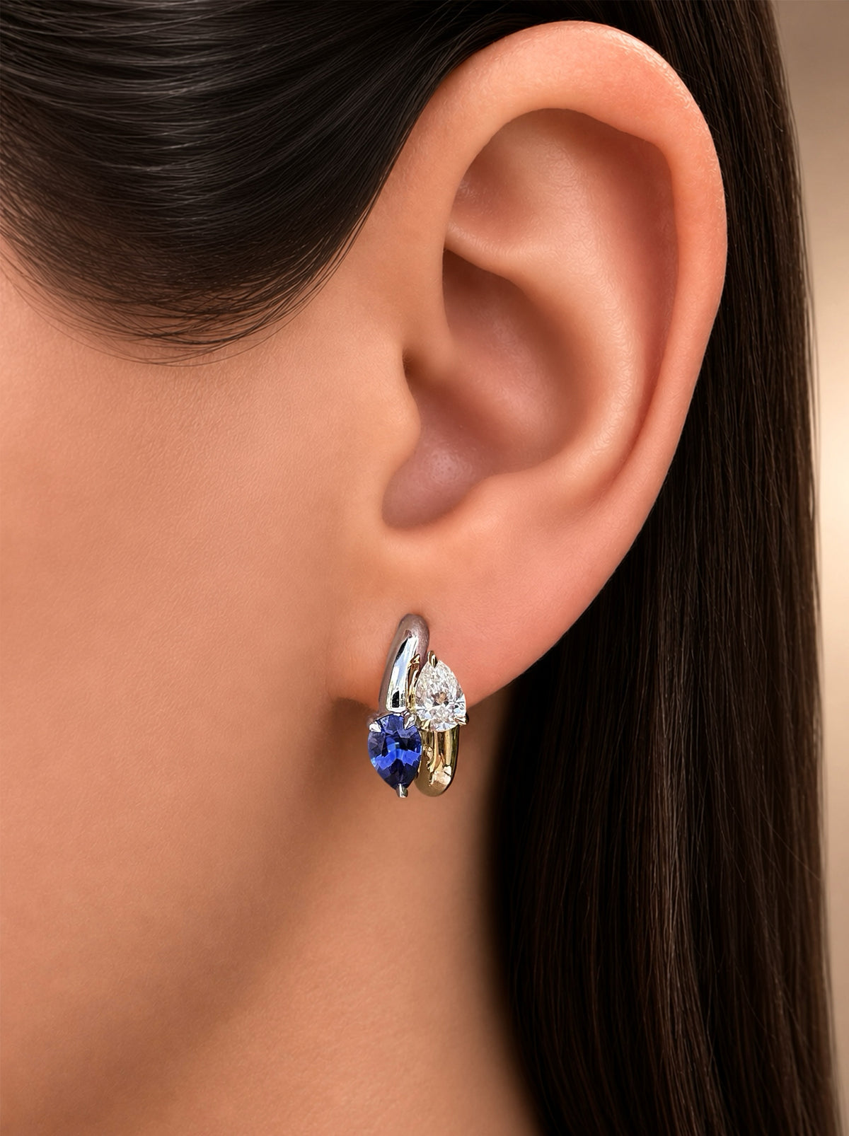 Blue Sapphire & Diamond Interlocking Hoops