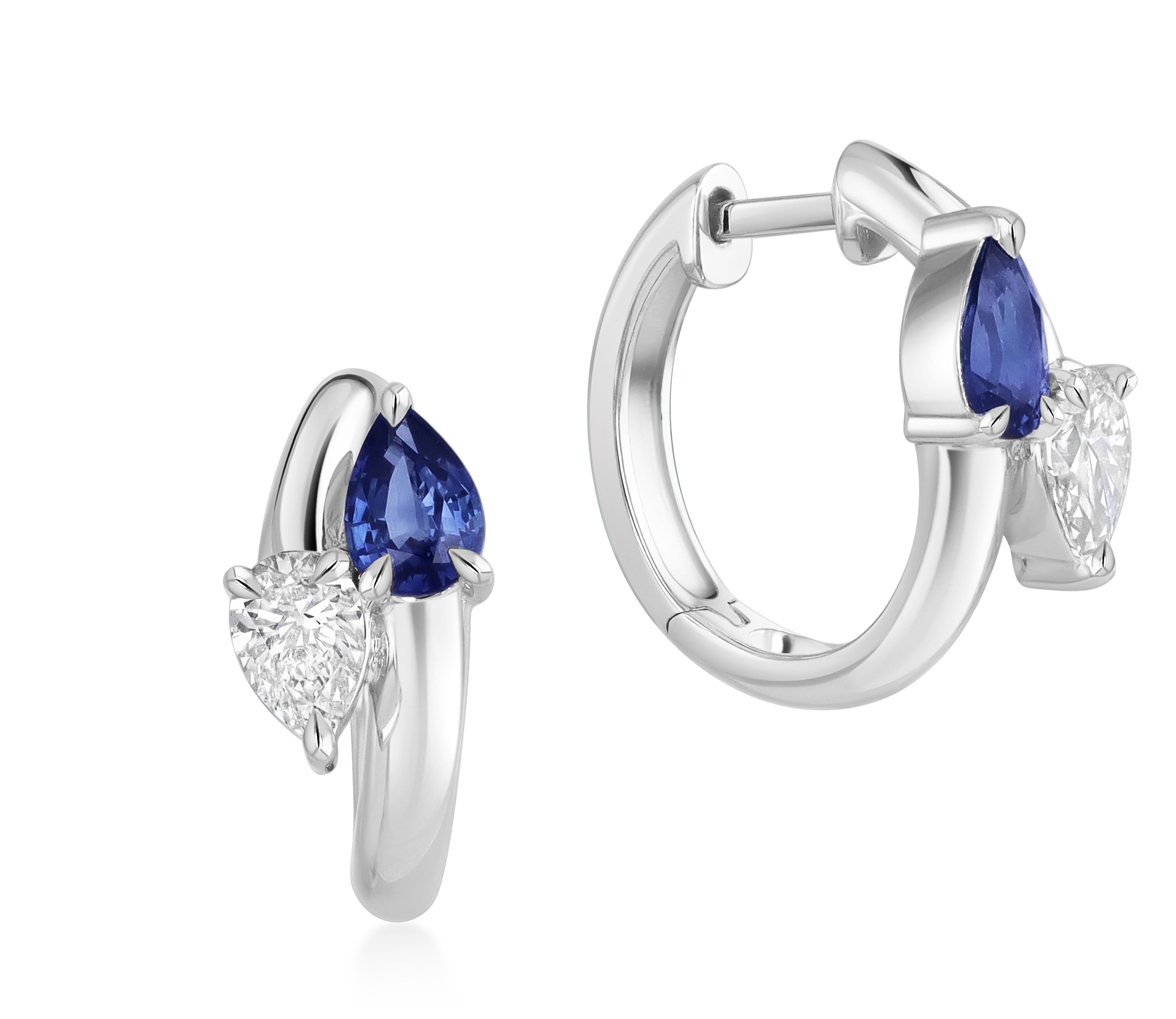 Blue Sapphire & Diamond Interlocking Diamond Hoops