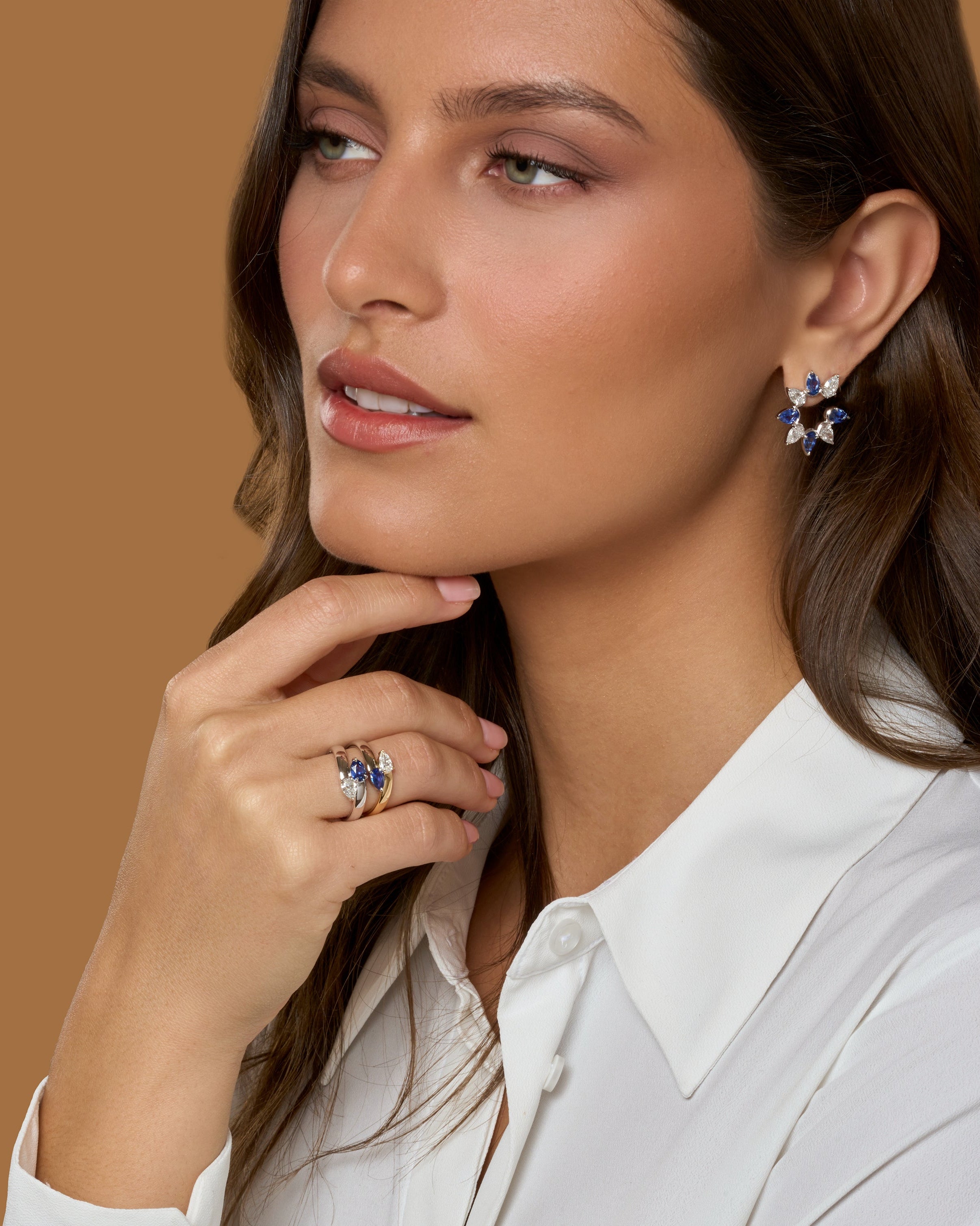 Pear Blue Sapphire and Diamond Fan Earrings