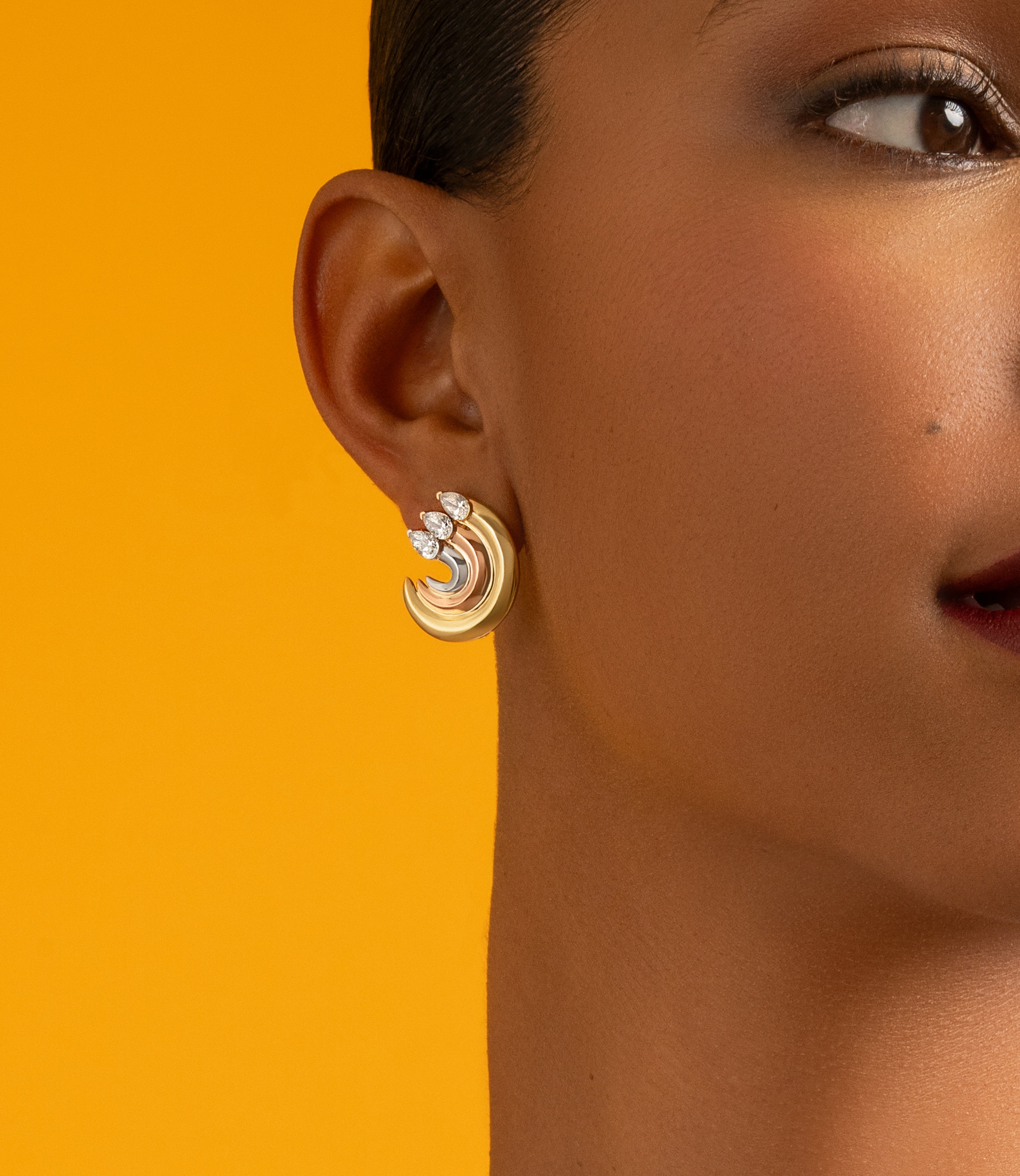 Tricolor Three Pear Shape Diamond Rainbow Earrings