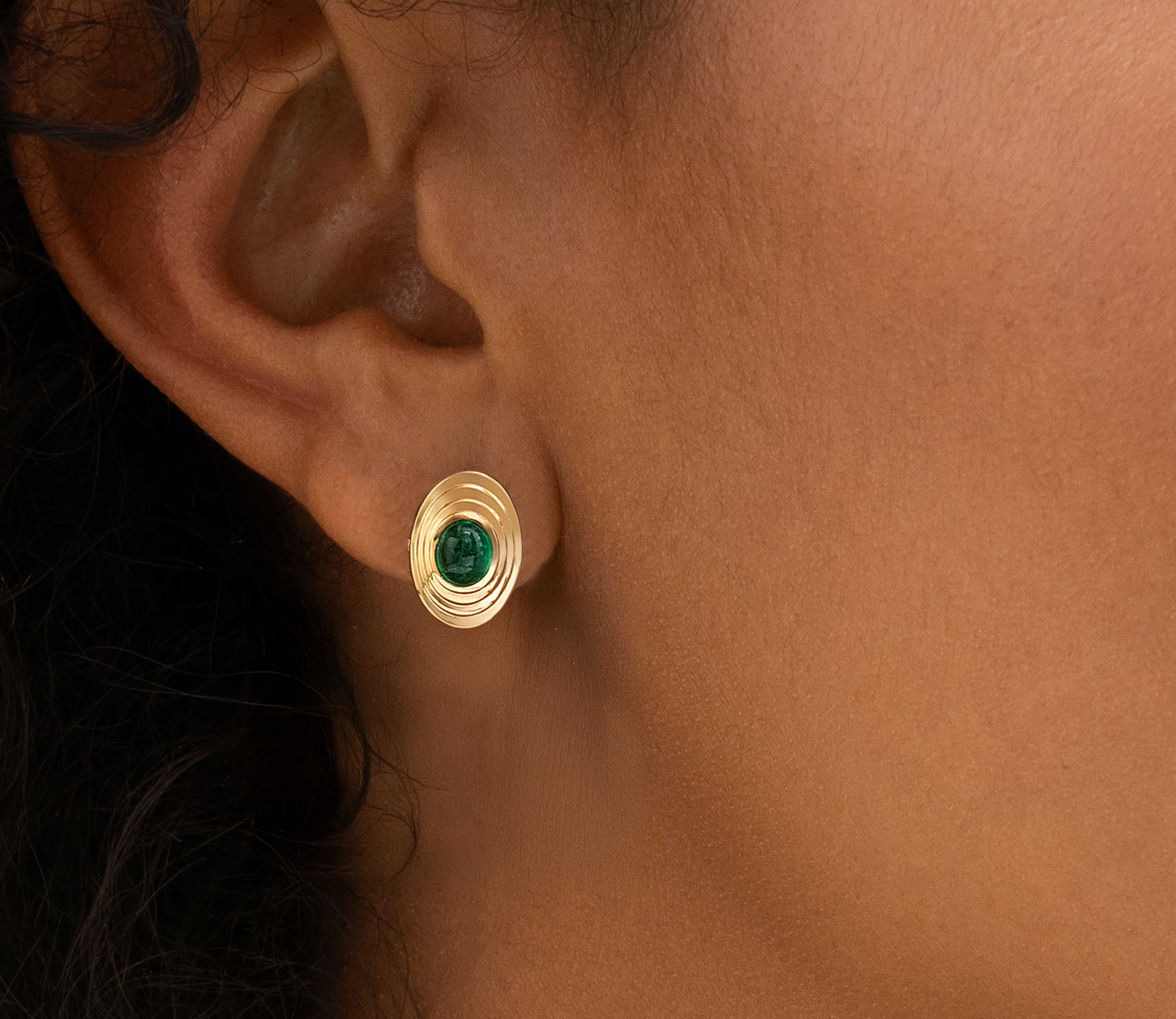 Emerald Cabochon N-S Oval Studs