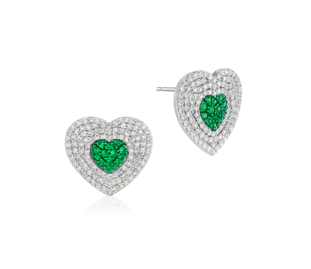 Diamond & Emerald Infinity Heartbeat Studs